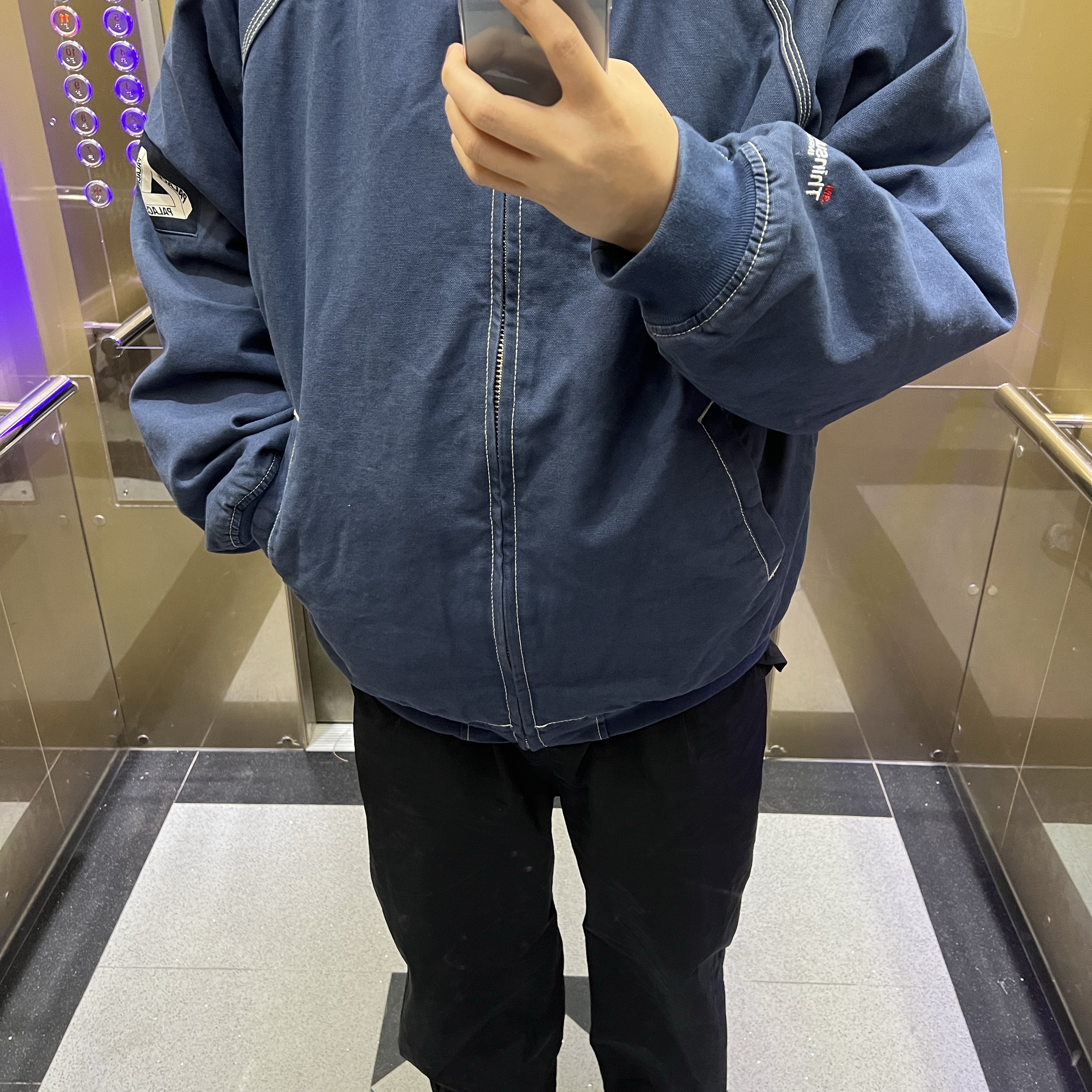 Palace 10 oz. Hooded Jacket Navy - 24FW, Salomon XT-6 GTX Black Infinity 착용 스타일