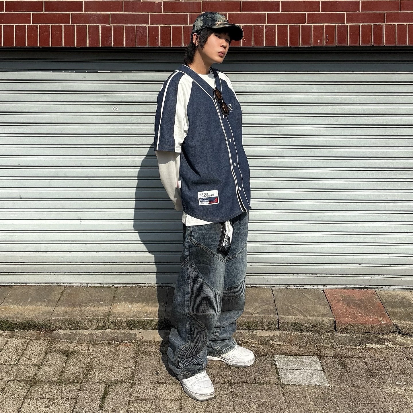 Converse x Takahiromiyashita The Soloist ERX 260 Mid White, SPORT CHAMBER SC Flash Baseball Jersey Blue 착용 스타일 - 2