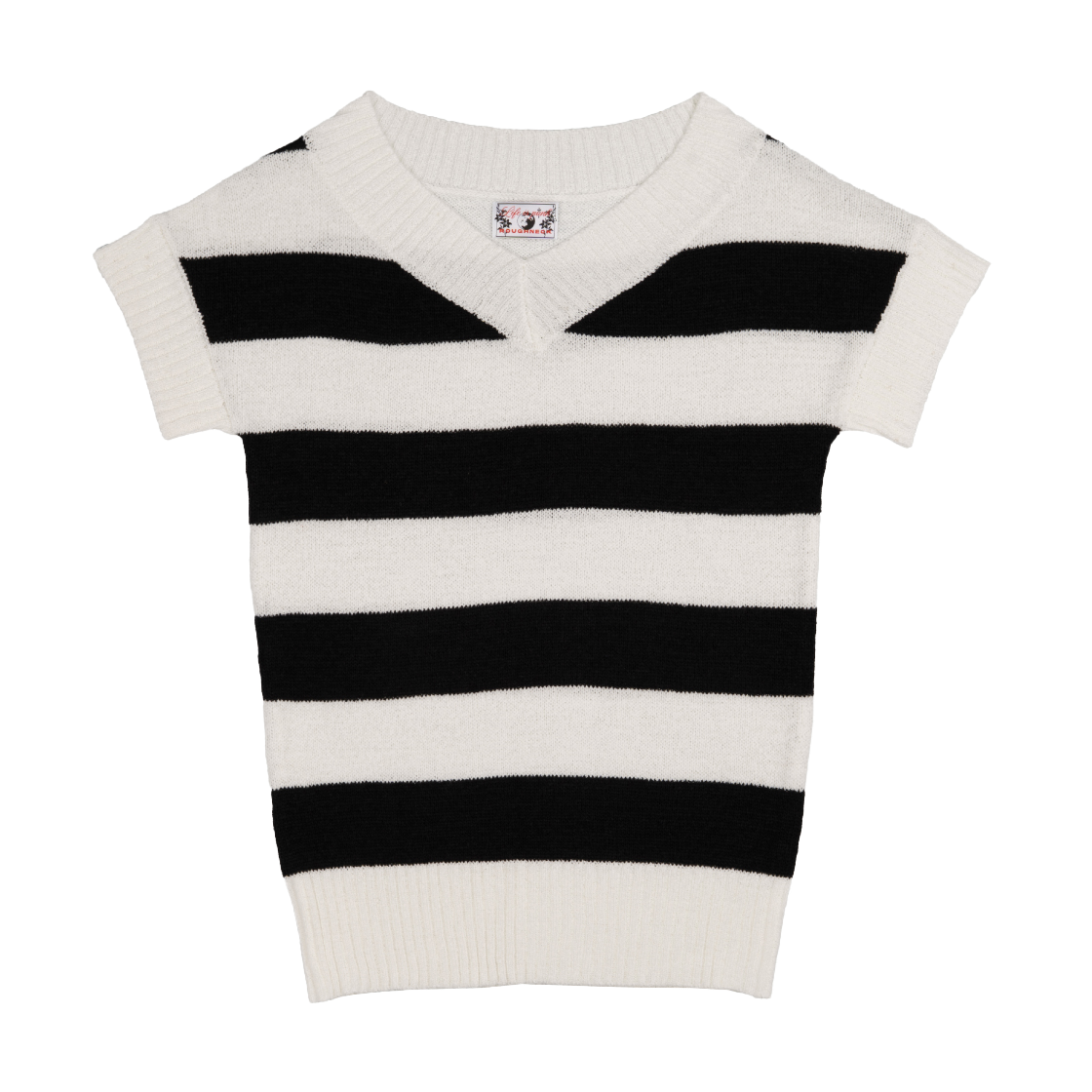 P0000EMP Roughneck V Neck Stripe Knit White