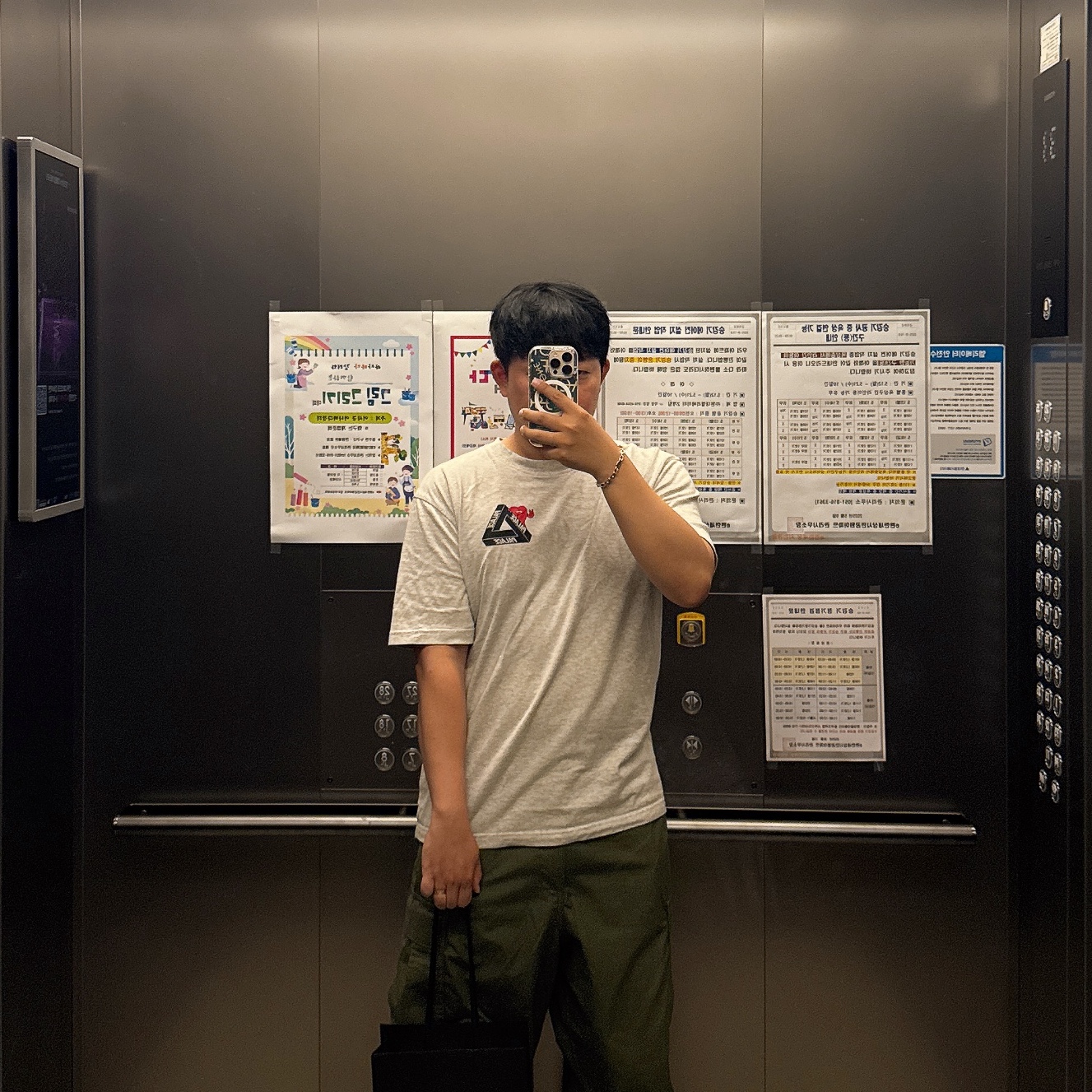 Palace Tri-Hearts T-Shirt Grey Marl - 24SS 착용 스타일