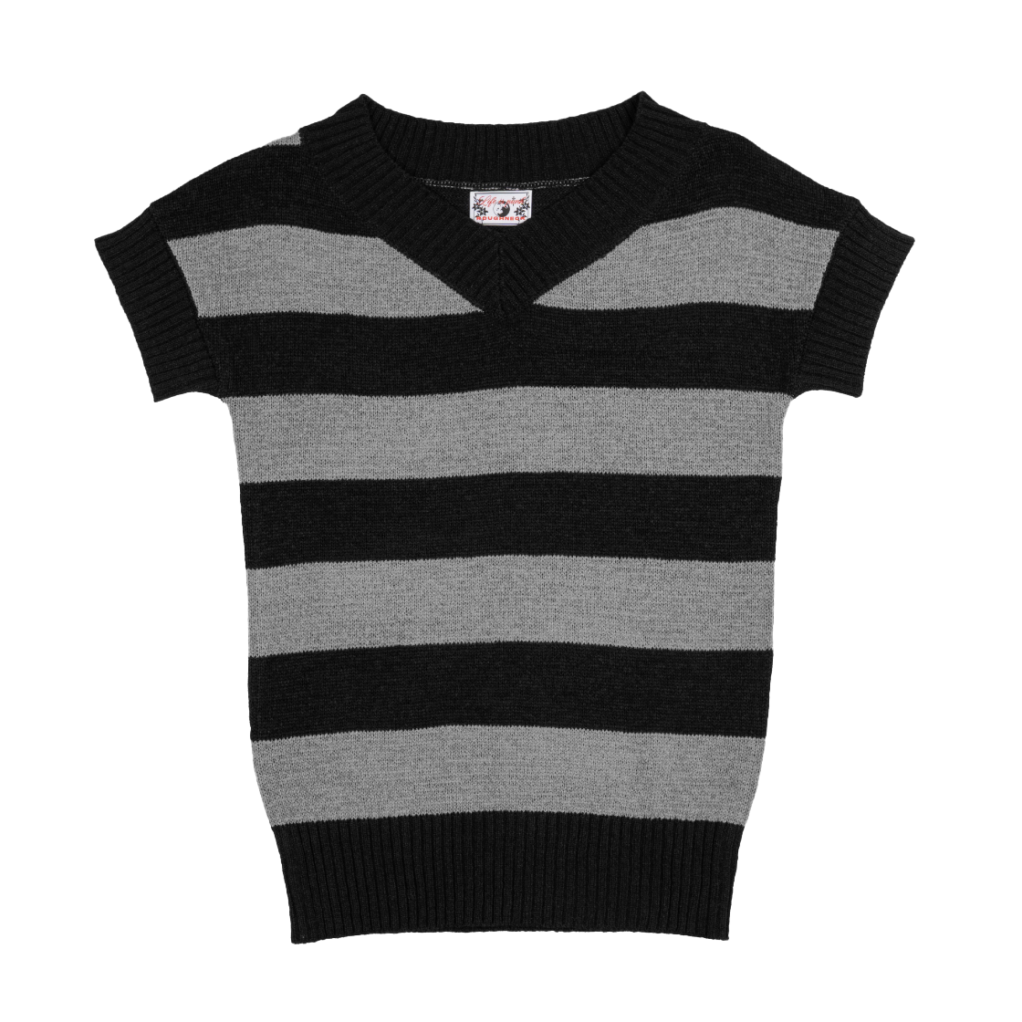 P0000EMQ Roughneck V Neck Stripe Knit Black