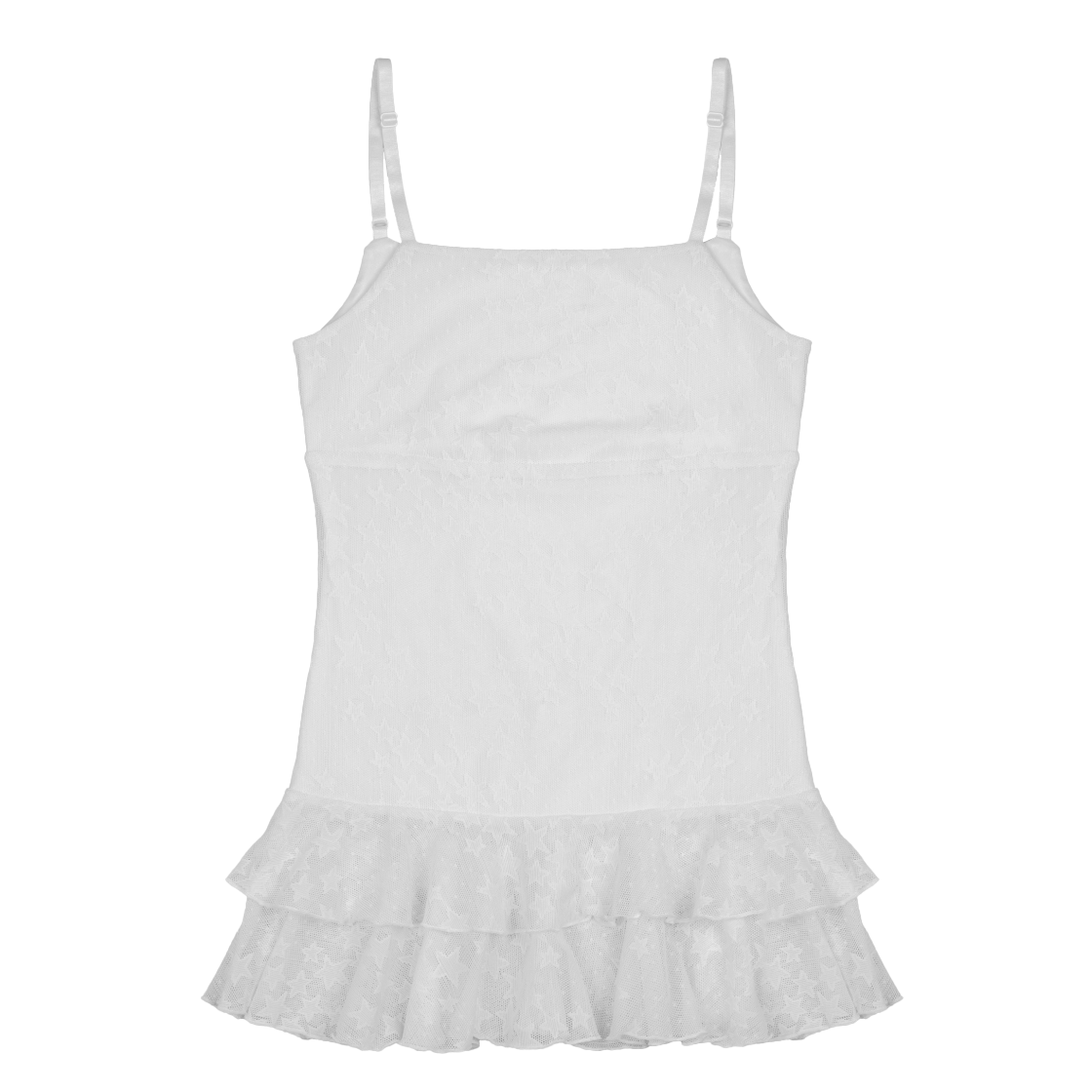 러프넥 스타 패턴 매쉬 레이어드 드레스 화이트(Roughneck Star Pattern Mesh Layered Dress White)