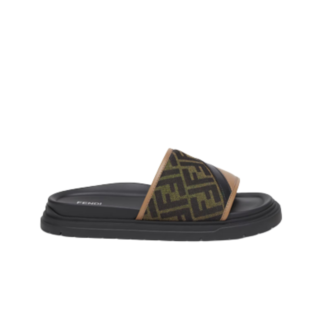 펜디 FF 자카드 레더 다이애그널 슬라이드 브라운 베이지(Fendi FF Jacquard Leather Diagonal Slides Brown Beige)