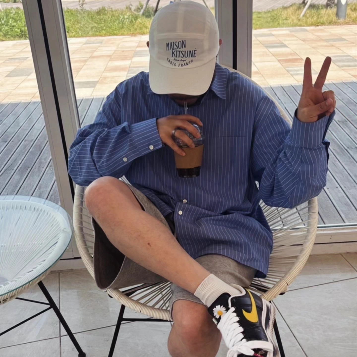 Ader Error Sig; TRS/BL Tag Shirt 01 Stripe 착용 스타일
