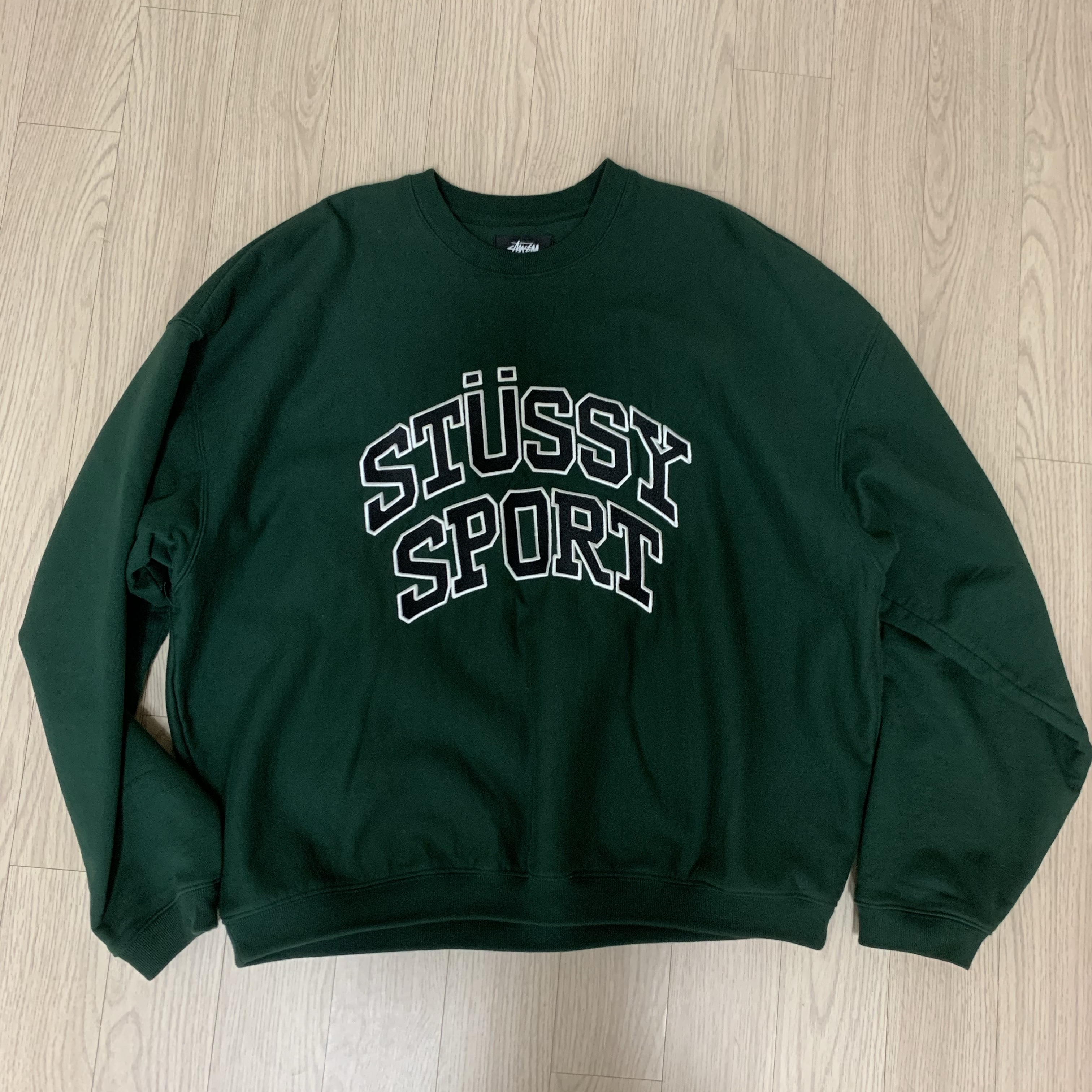Stussy Sport Relaxed Oversized Crew Pine 착용 스타일