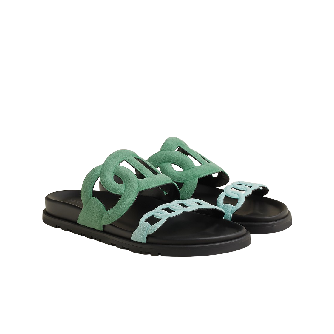 (W) 에르메스 엑스트라 샌들 스웨이드 고트스킨 & 베르 오팔린 블루 크리스토((W) Hermes Extra Sandal Suede Goatskin & Vert Opaline Bleu Cristaux) - 2