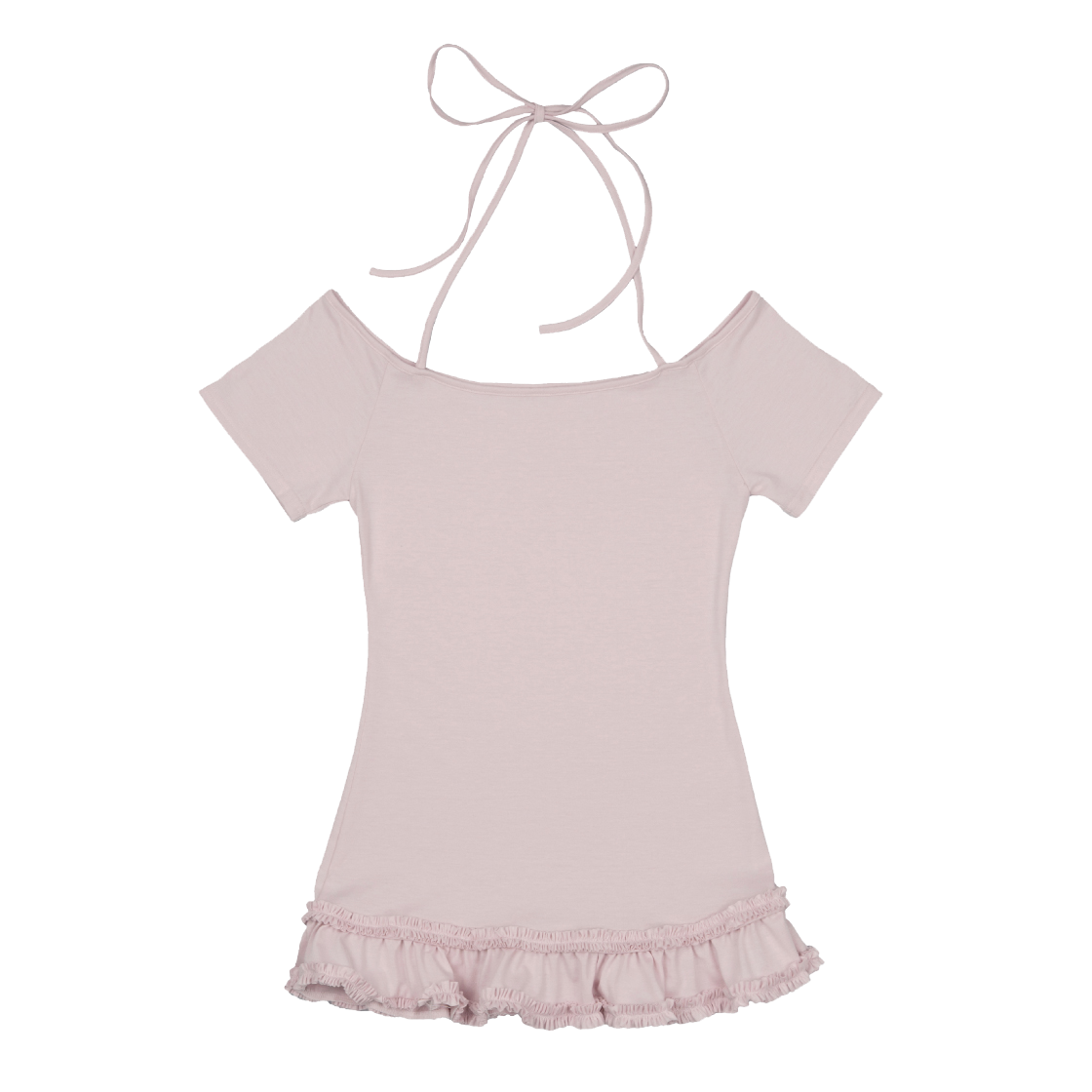 P0000ELT Roughneck Mini Ruffle Tie-Neck Top Pink