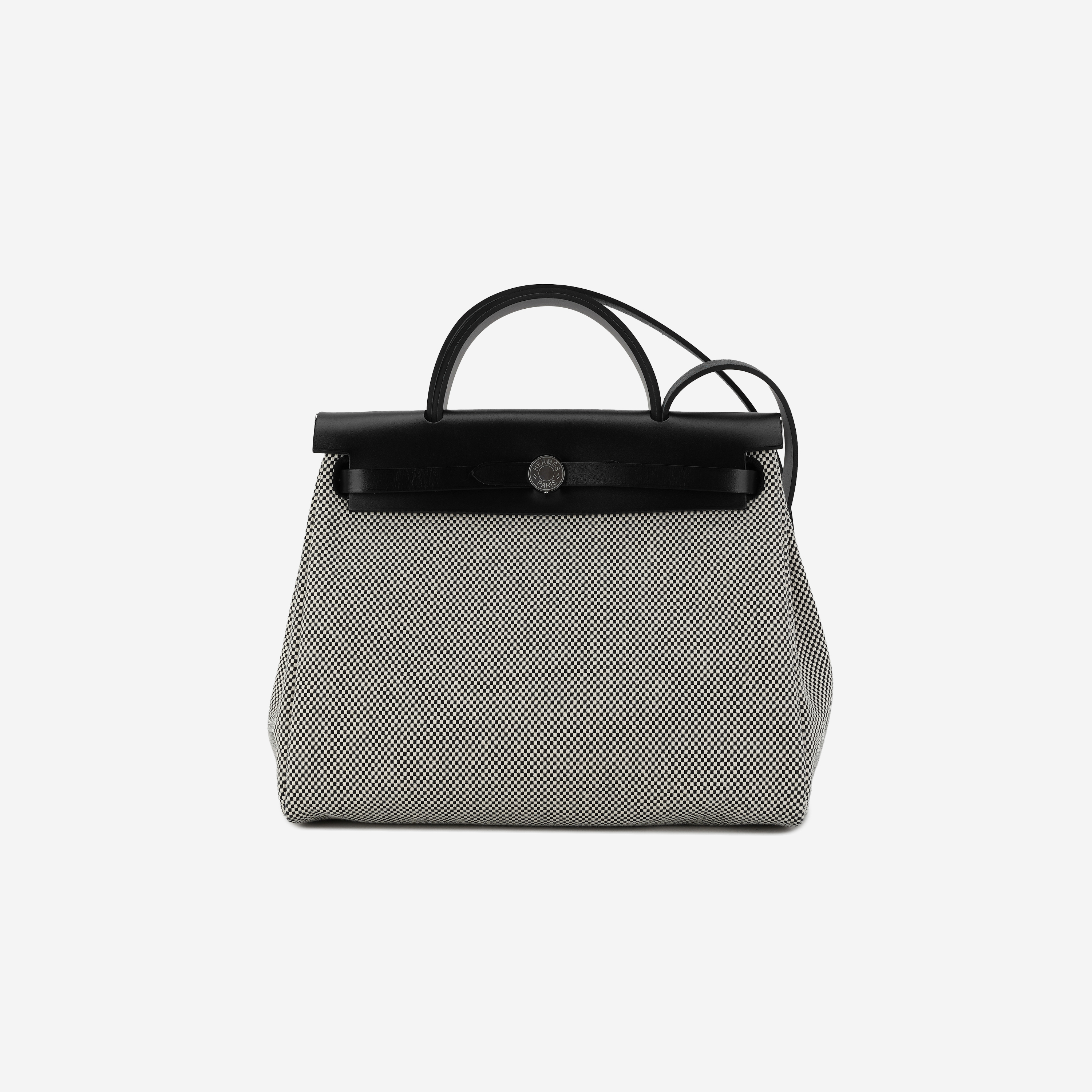 Hermes Herbag Zip 31 Bag Retourne Viking Canvas & Palladium Ecru Noir