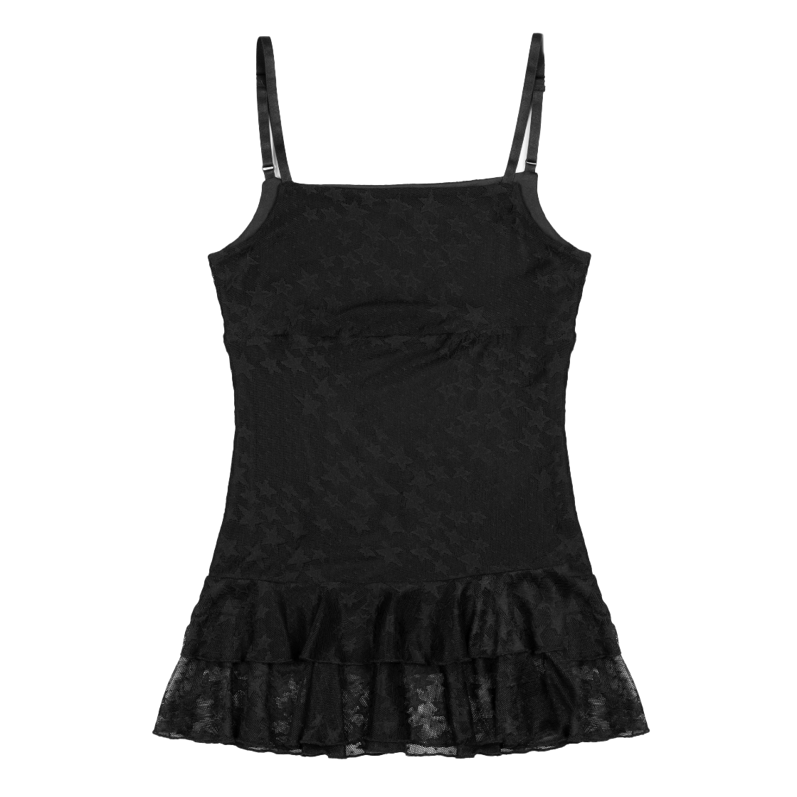 러프넥 스타 패턴 매쉬 레이어드 드레스 블랙(Roughneck Star Pattern Mesh Layered Dress Black)