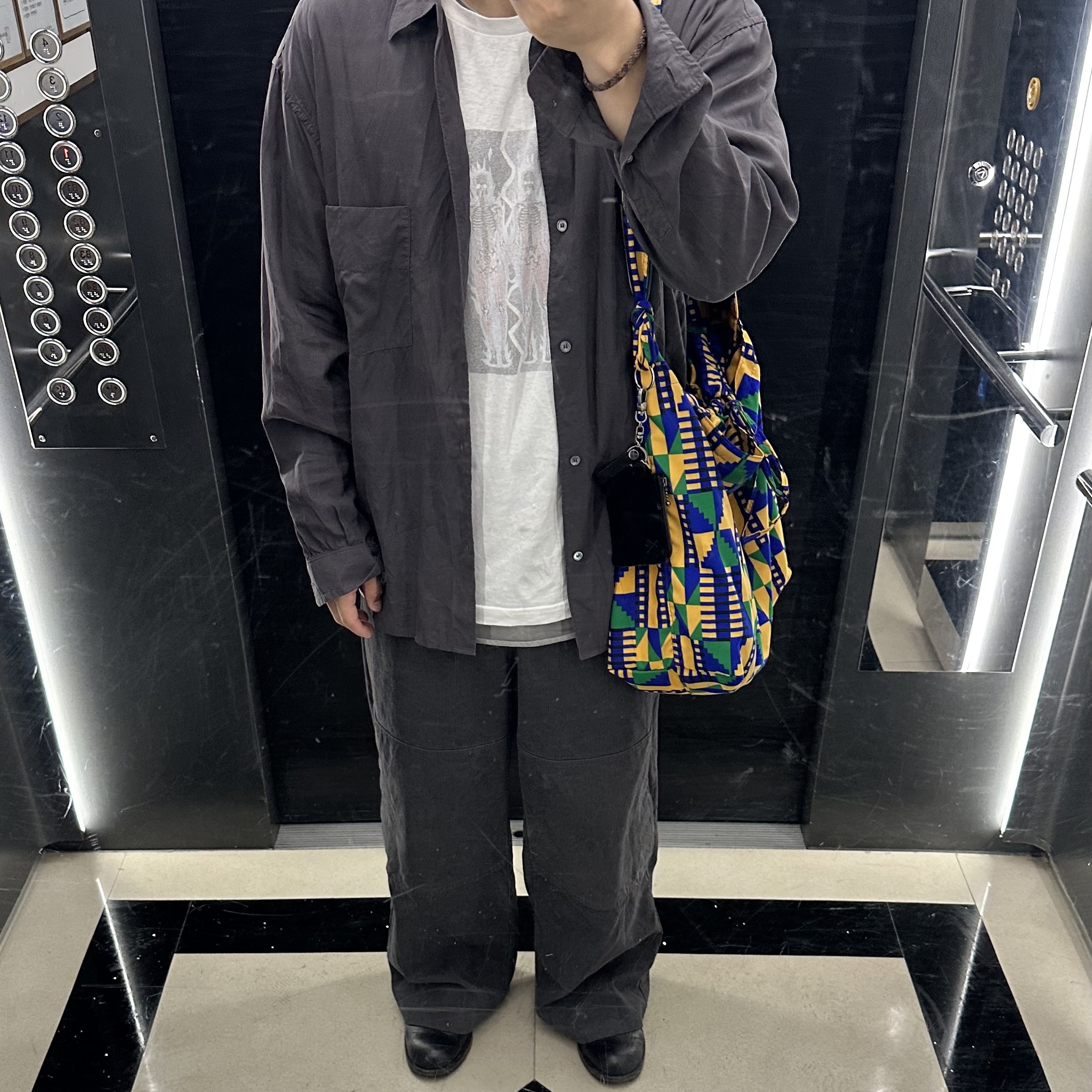Polyteru 1/2 Graphic T-Shirt 'Skull Couple' White, Polyteru Tenco Loosed Shirt 2.0 Dyed Purple Gray 착용 스타일