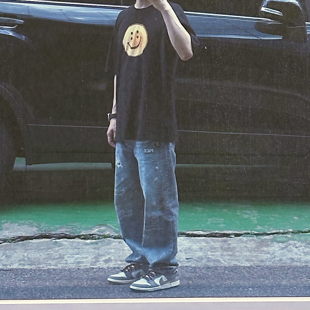 Supreme HJR Trompe L'oeil Loose Fit Jean Blue - 24FW, Kapital 20 Crew T-Shirt Black 착용 스타일 - 1