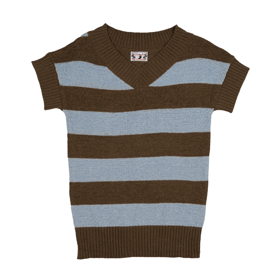 P0000EMR Roughneck V Neck Stripe Knit Brown