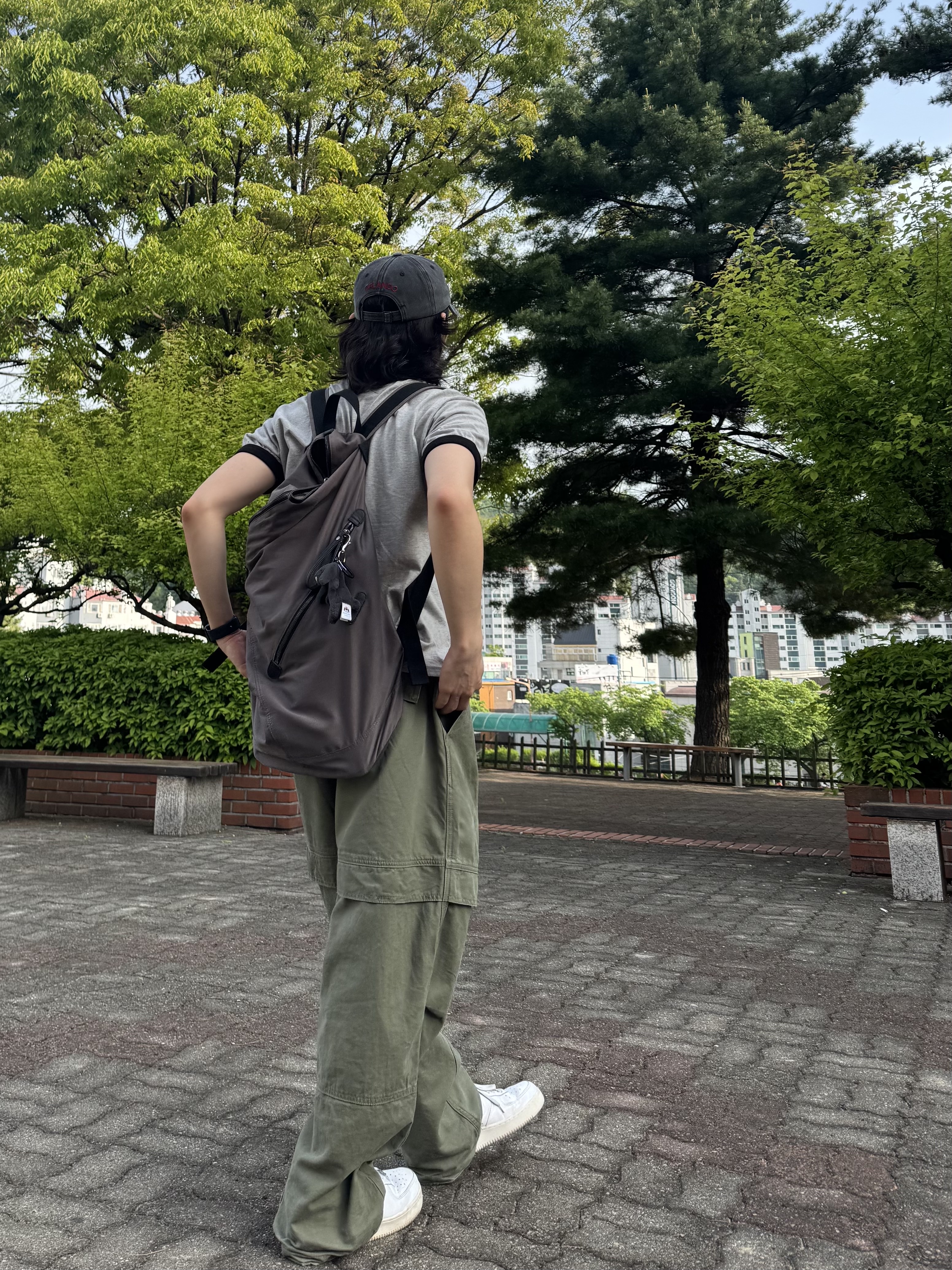 CAVISH Twin Star Ringer SS Tee Grey, Nike Air Force 1 '07 Low White 착용 스타일 - 2