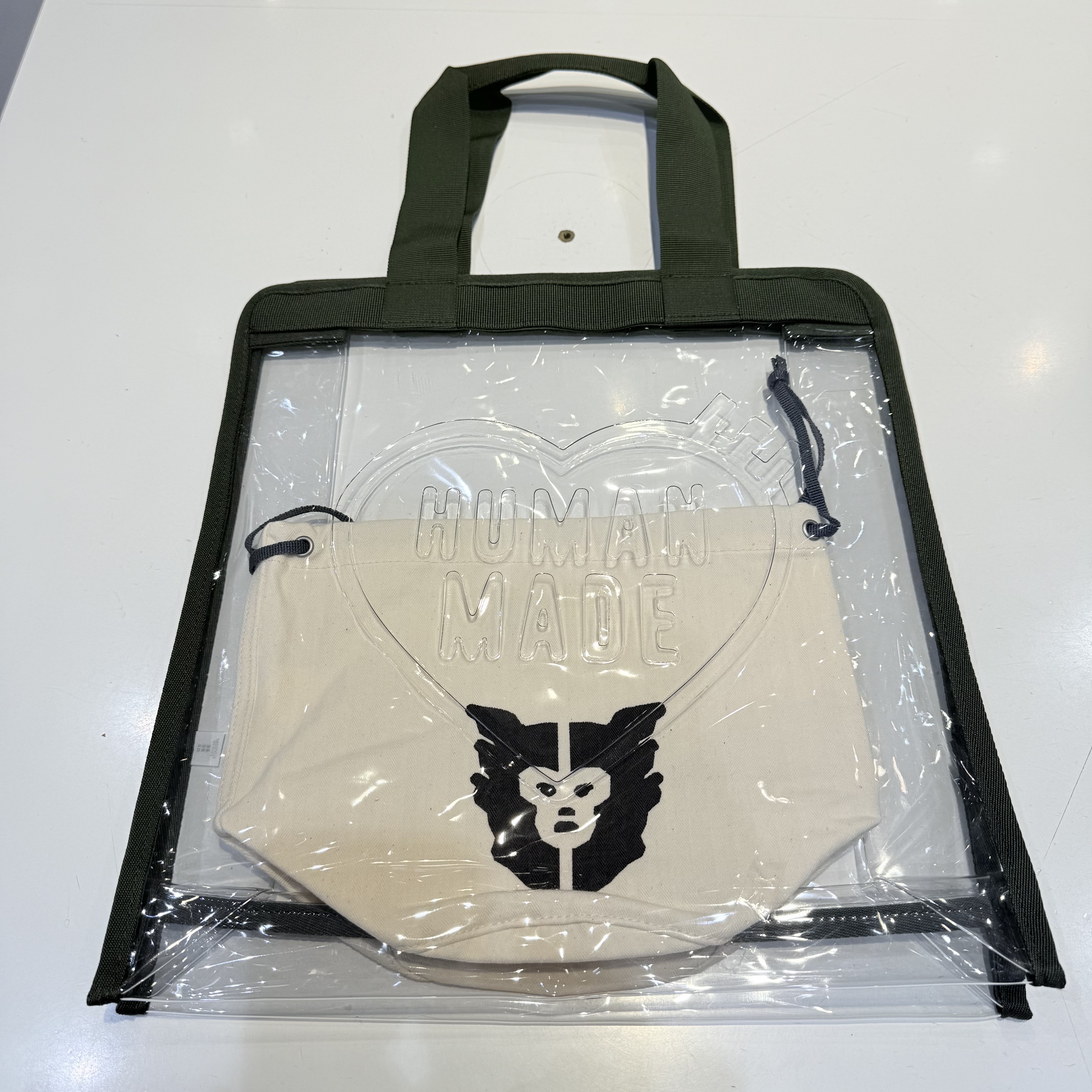 Human Made Drawstring Bag White, Human Made PVC Tote Clear 착용 스타일 - 1