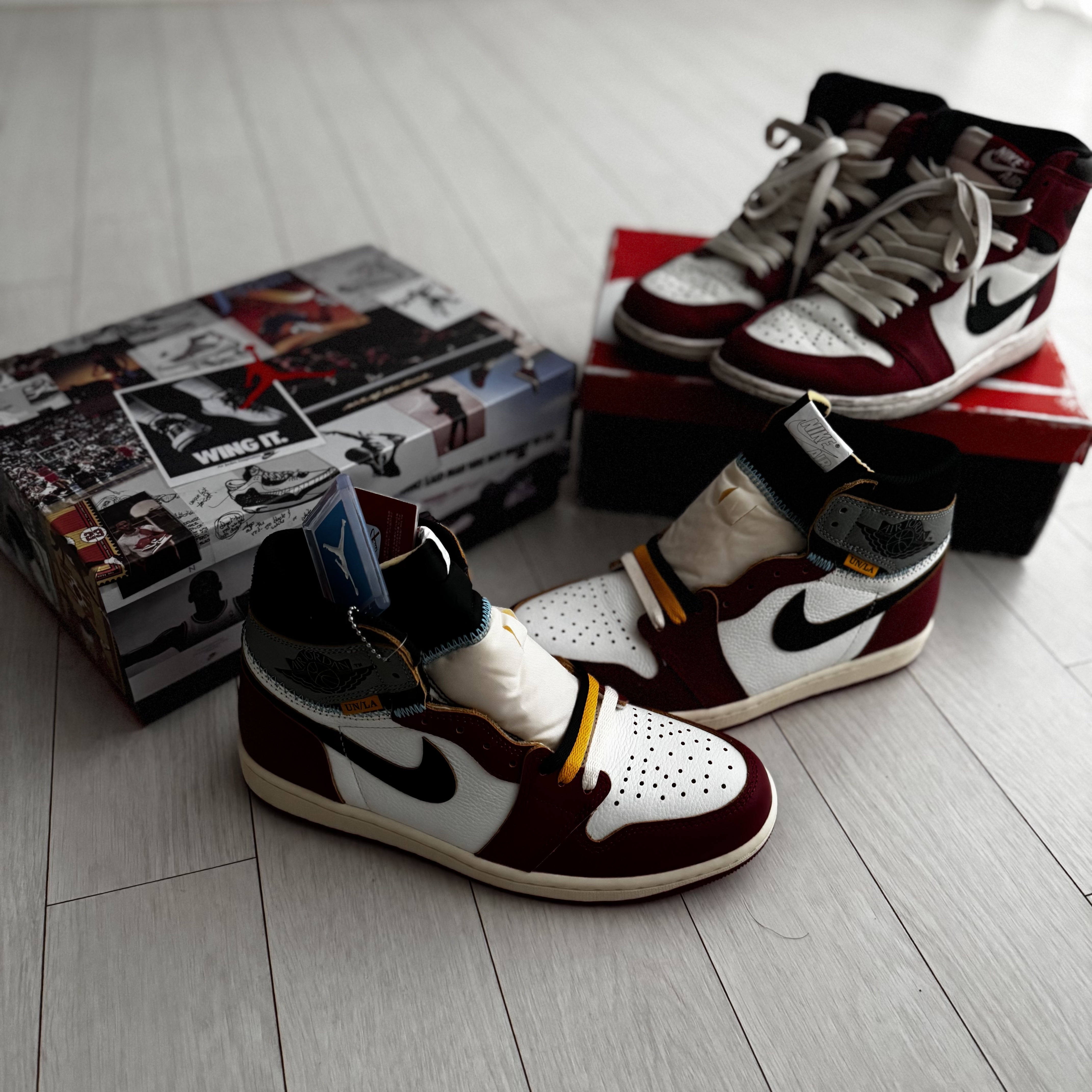 Jordan 1 Retro High OG Chicago 2022, Jordan 1 x Union Retro High OG Chicago Shadow 착용 스타일