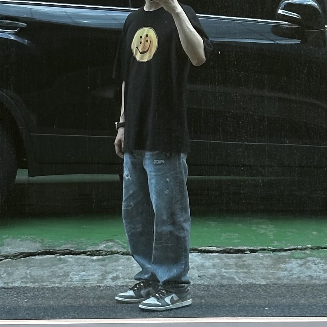 Supreme HJR Trompe L'oeil Loose Fit Jean Blue - 24FW, Kapital 20 Crew T-Shirt Black 착용 스타일 - 2