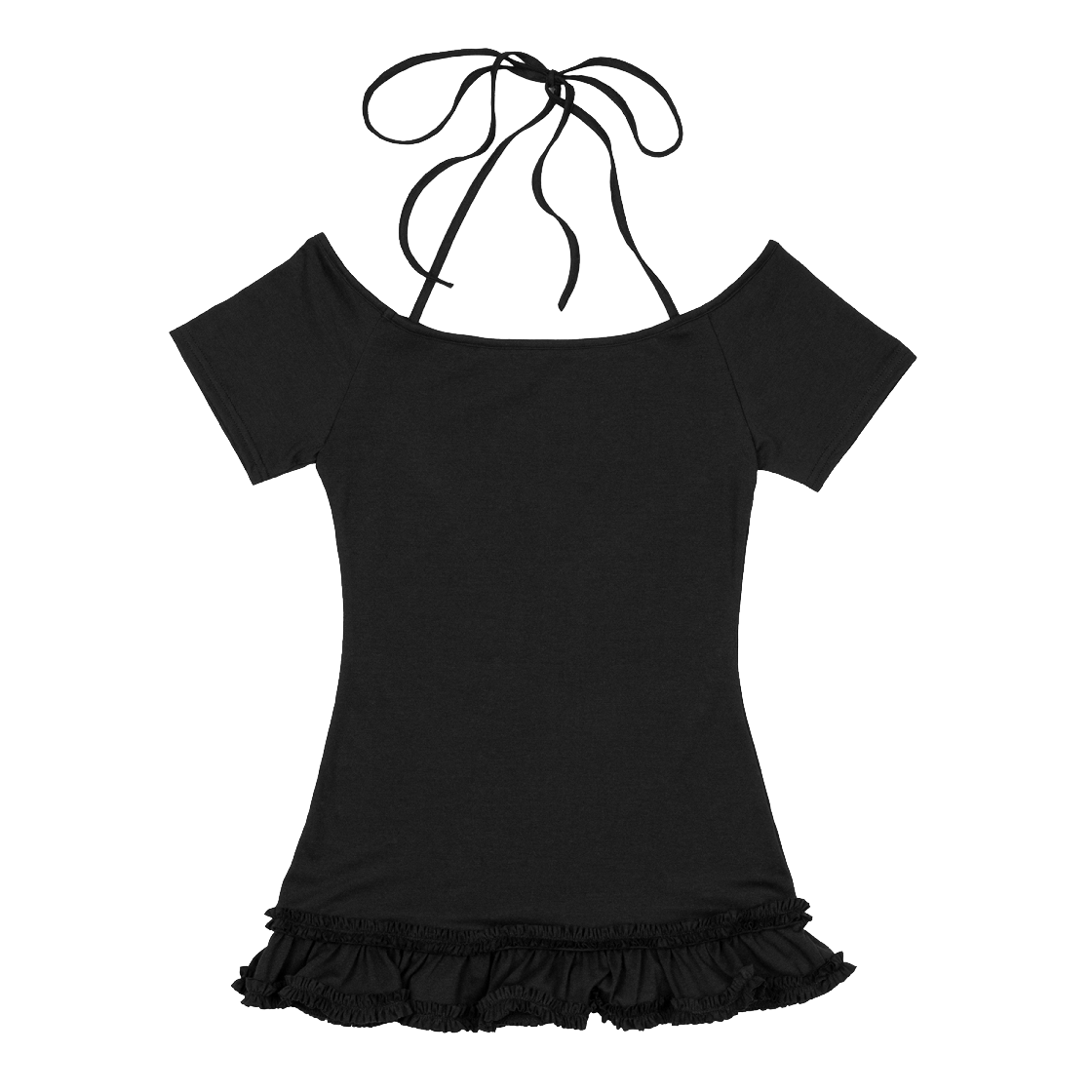P0000ELR Roughneck Mini Ruffle Tie-Neck Top Black