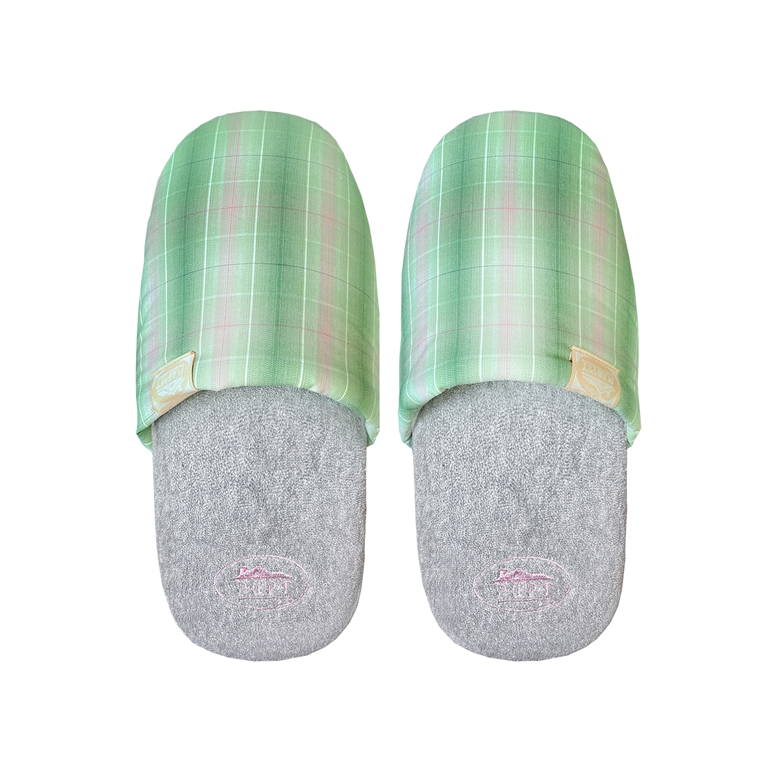 P00000BR POUPPET Cutie Check Room Shoes Green check + gray L size