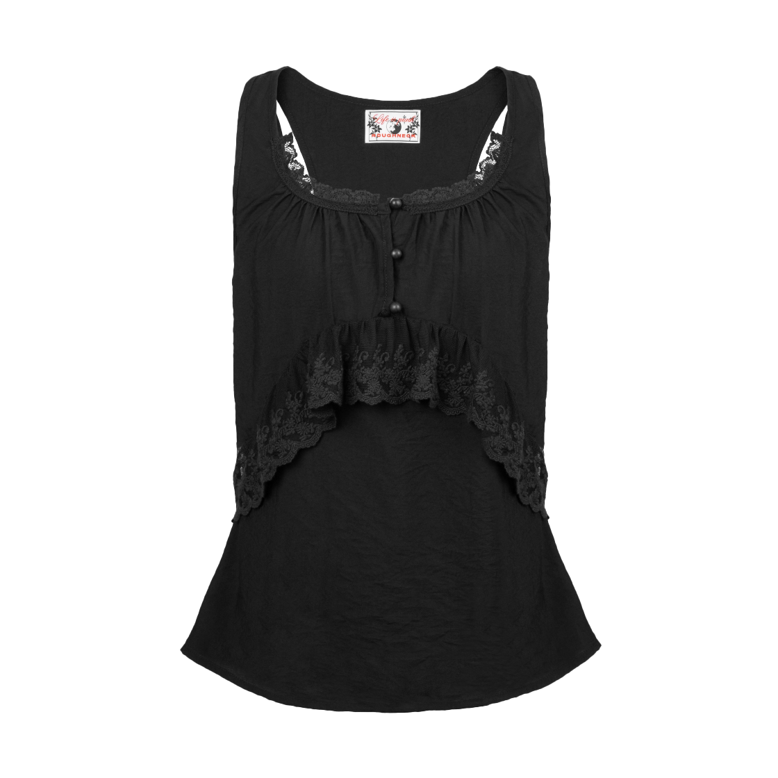 P0000EMU Roughneck Fairy Vintage Lace Top Black