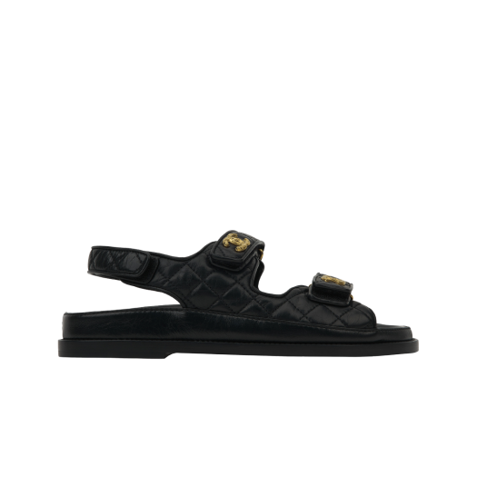 (W) Chanel Sandals Crumpled Shiny Lambskin & Black