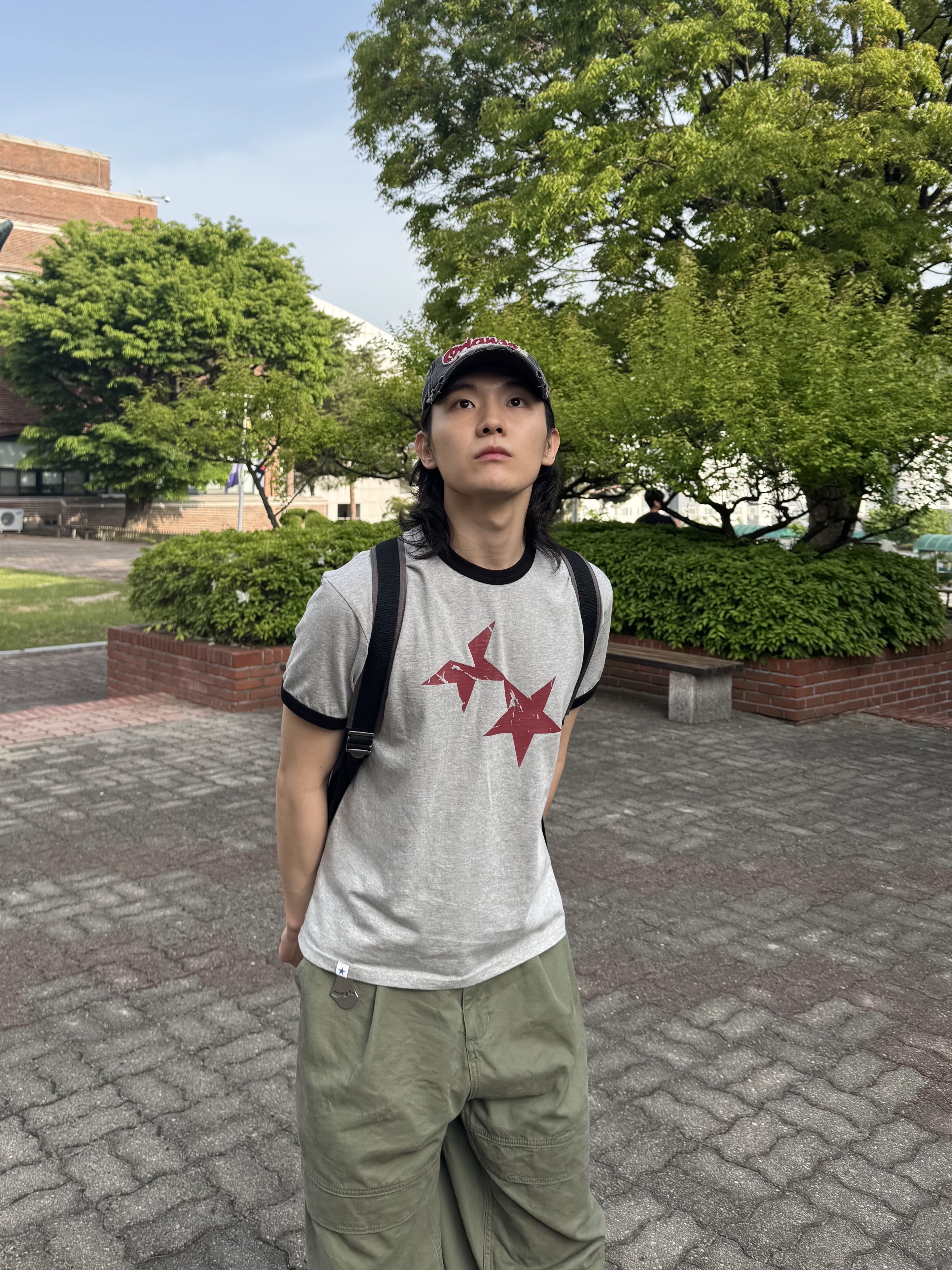 CAVISH Twin Star Ringer SS Tee Grey, Nike Air Force 1 '07 Low White 착용 스타일 - 4