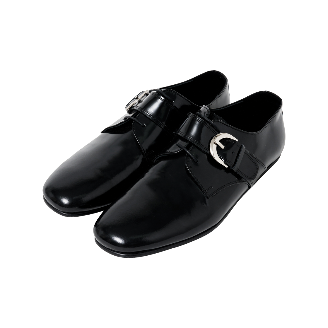 알렌느 벨티드 레더 더비 플랫 글로스 블랙(Haleine Belted Leather Derby Flats Gloss Black)