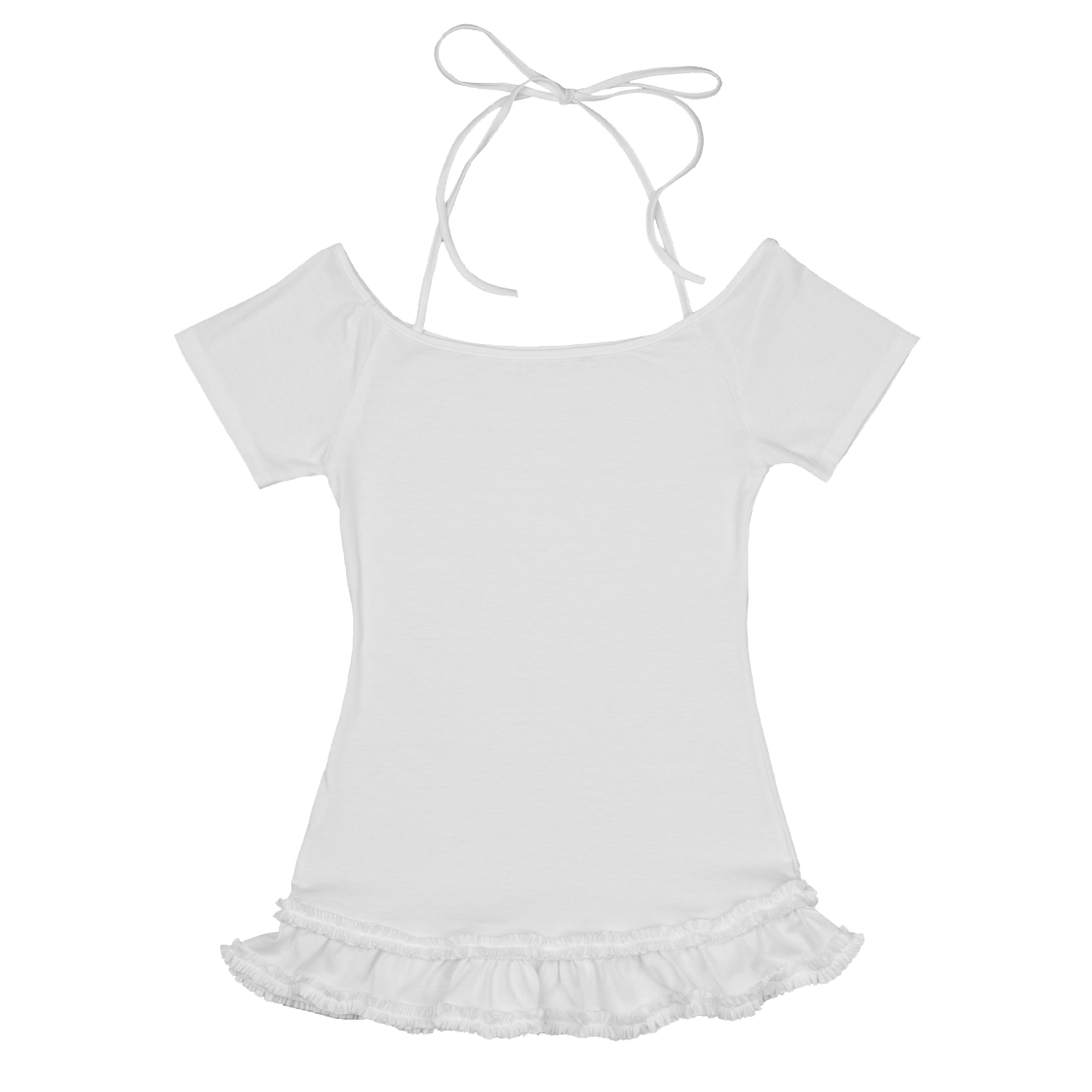P0000ELS Roughneck Mini Ruffle Tie-Neck Top White