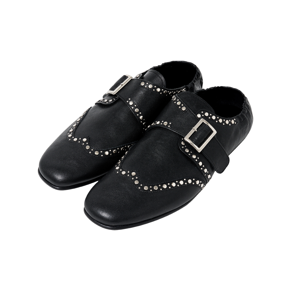 알렌느 레더 스터드 몽크 플랫 블랙(Haleine Leather Studded Monk Flats Black)