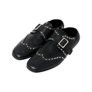 [프리오더] Haleine Leather Studded Monk Flats Black