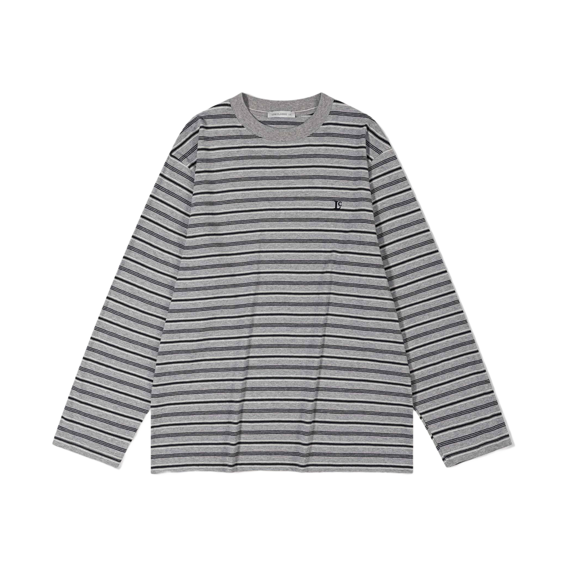 (W) 로우클래식 롱슬리브 스트라이프 티셔츠 멜란지 그레이((W) Low Classic Long Sleeve Striped T-Shirt Melange Grey)
