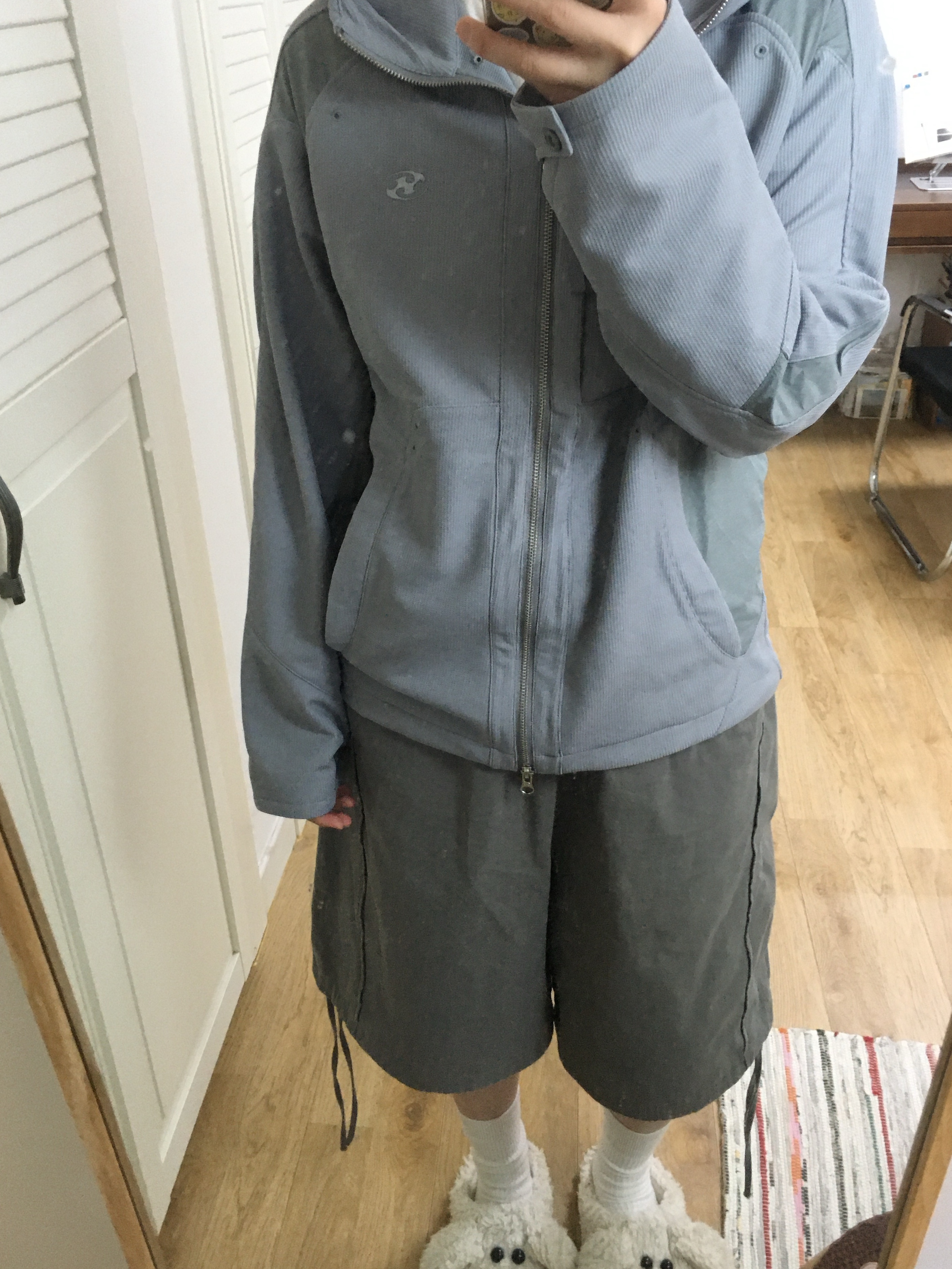 Sansan Gear Dual-Shade Jacket Grey, COYSEIO 038 Line Cotton Shorts Grey 착용 스타일