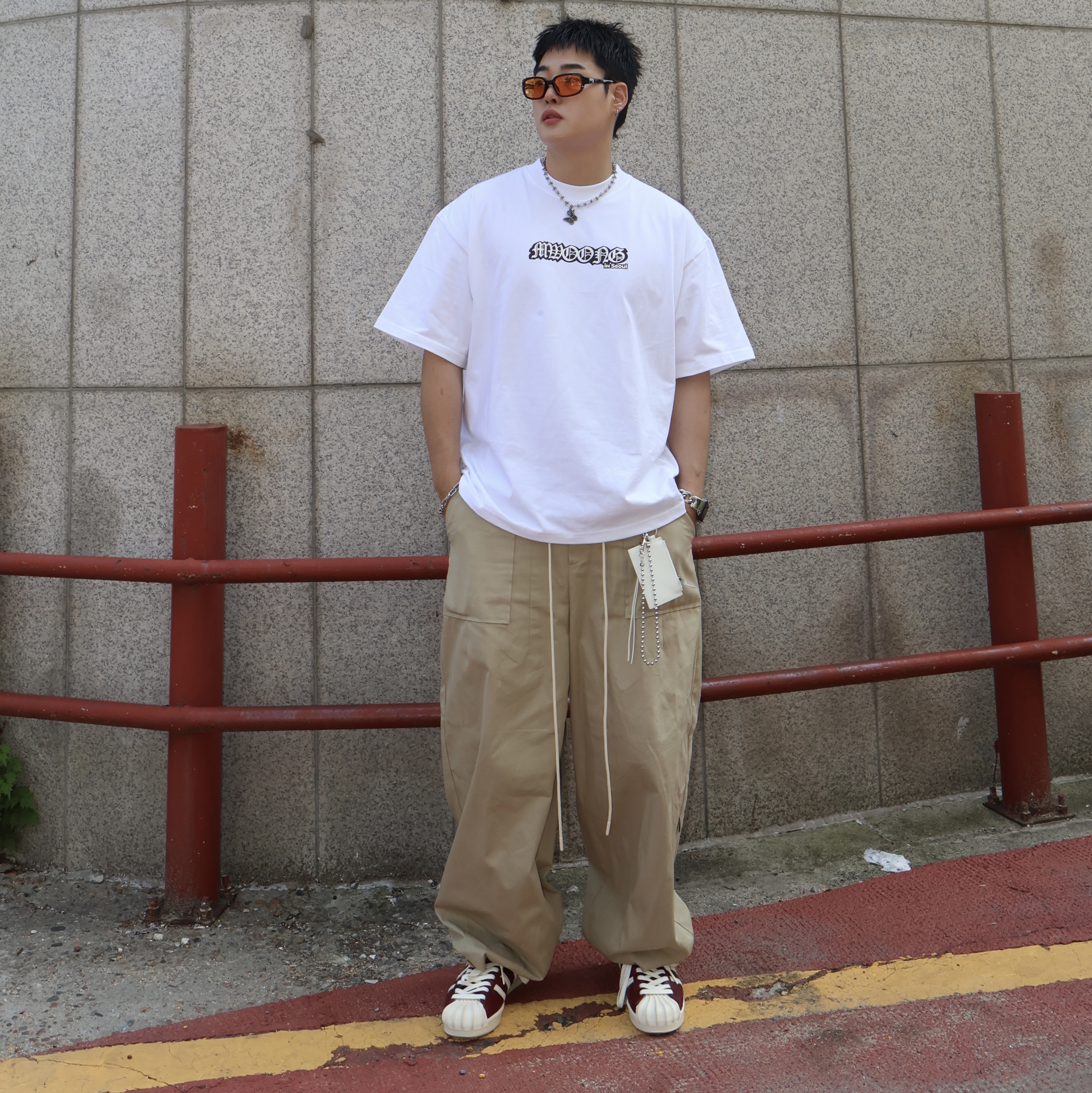 Adidas x Thug Club Superstar Vintage Collegiate Burgundy Cream White 착용 스타일 - 2