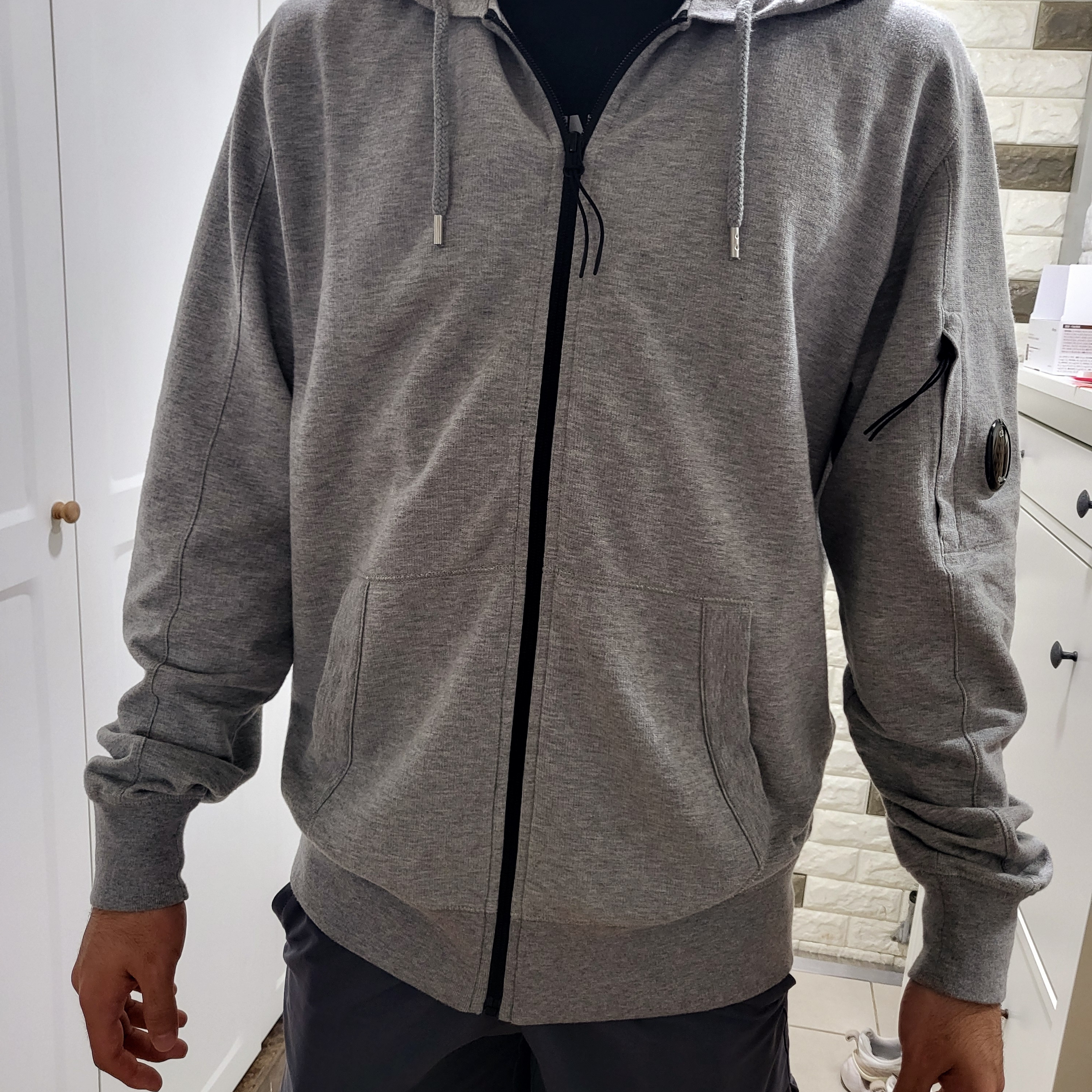 C.P. Company Light Fleece Zipped Hoodie Grey Melange - 22FW 착용 스타일 - 6