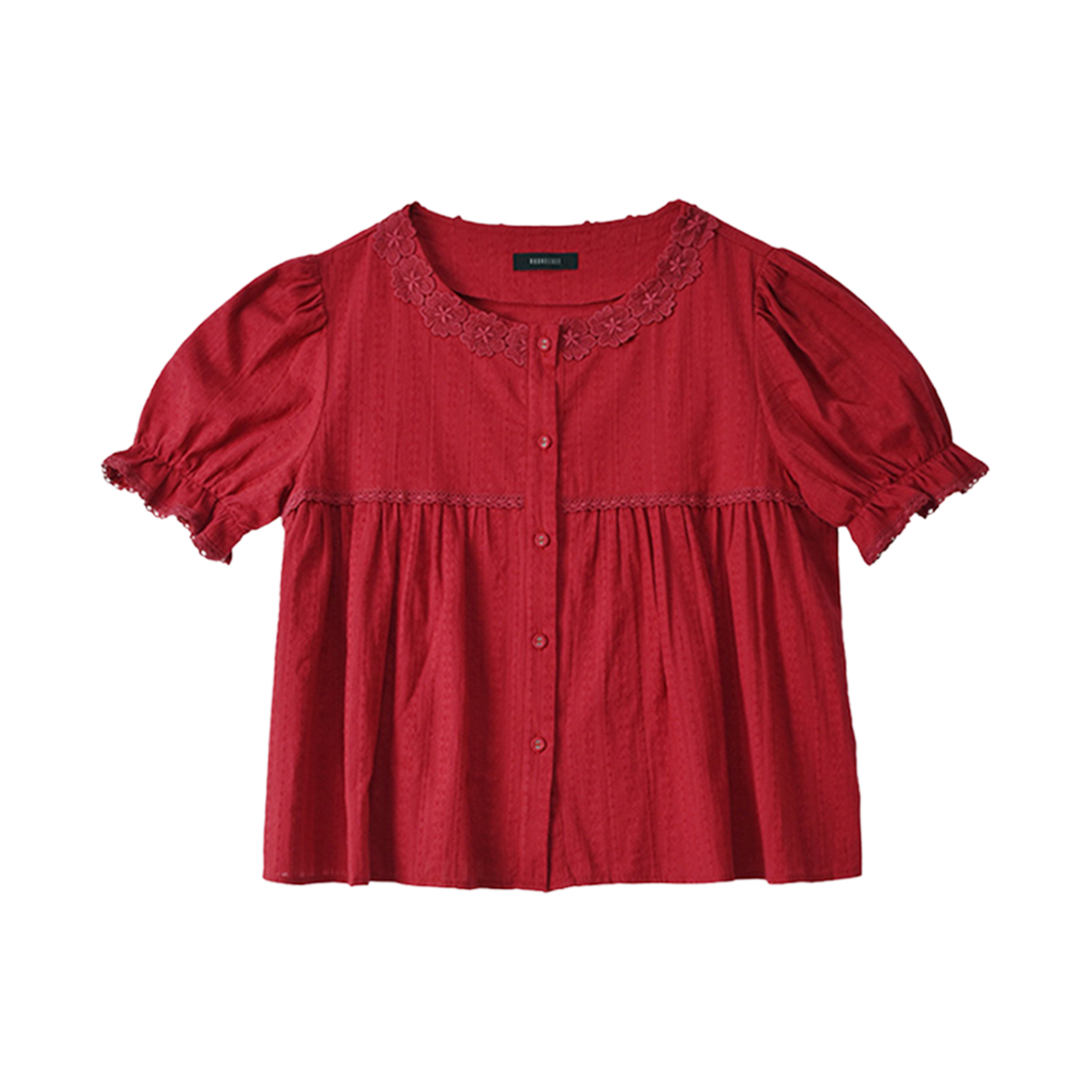 쿠키시 레이스 퍼프 반팔 블라우스 레드(Kookeesee Lace Puff Blouse Red)