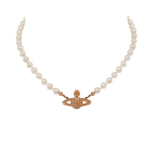 Vivienne Westwood Mini Bas Relief Pearl Choker Pink Gold Silk Pearl