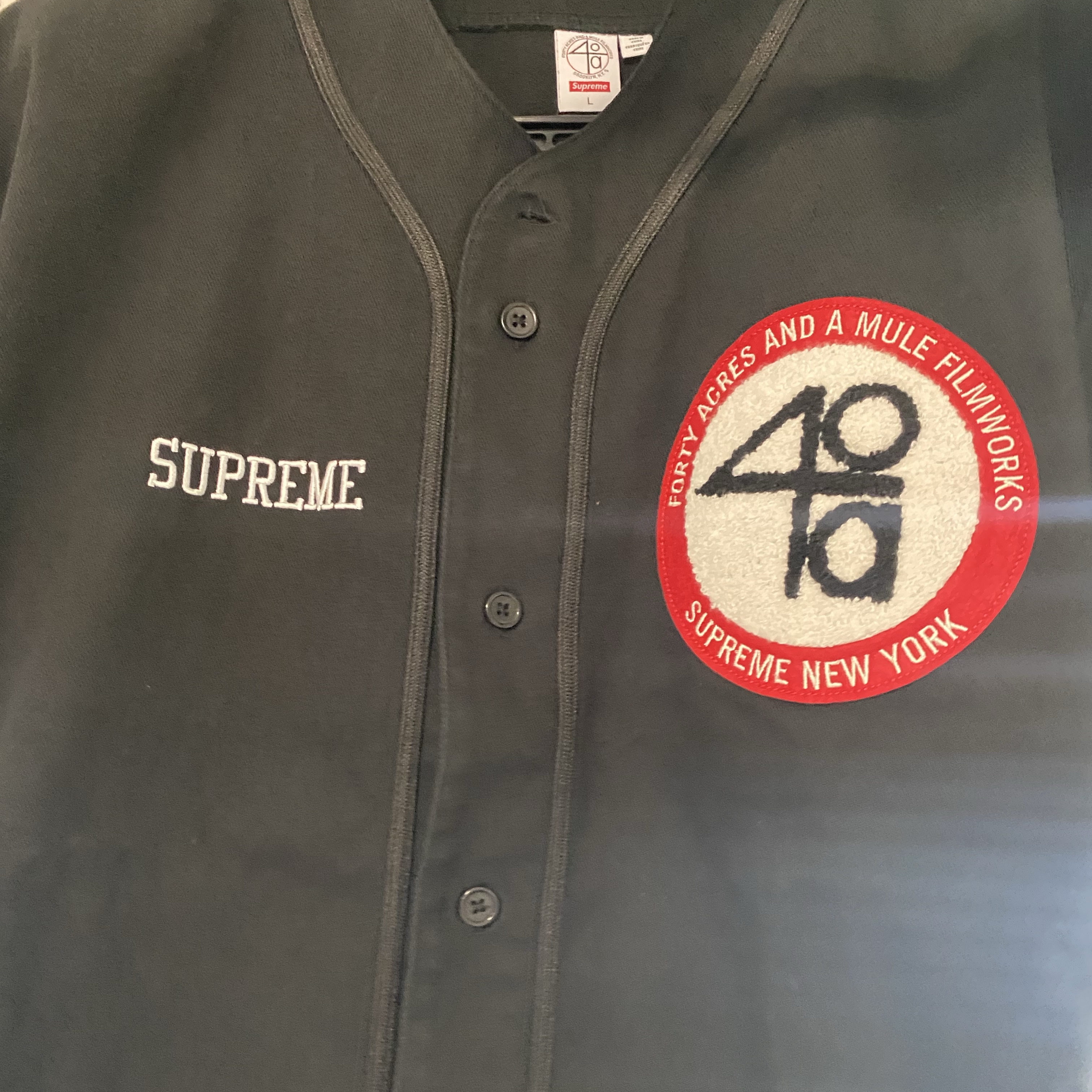 Supreme x 40 Acres Twill Baseball Jersey Black - 25SS 착용 스타일