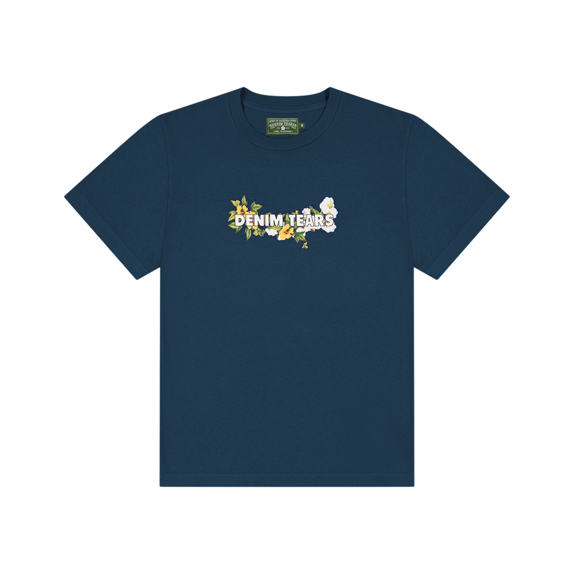 데님 티어스 코튼 플로럴 로고 티셔츠 네이비(Denim Tears Cotton Floral Logo T-Shirt Navy) - 1