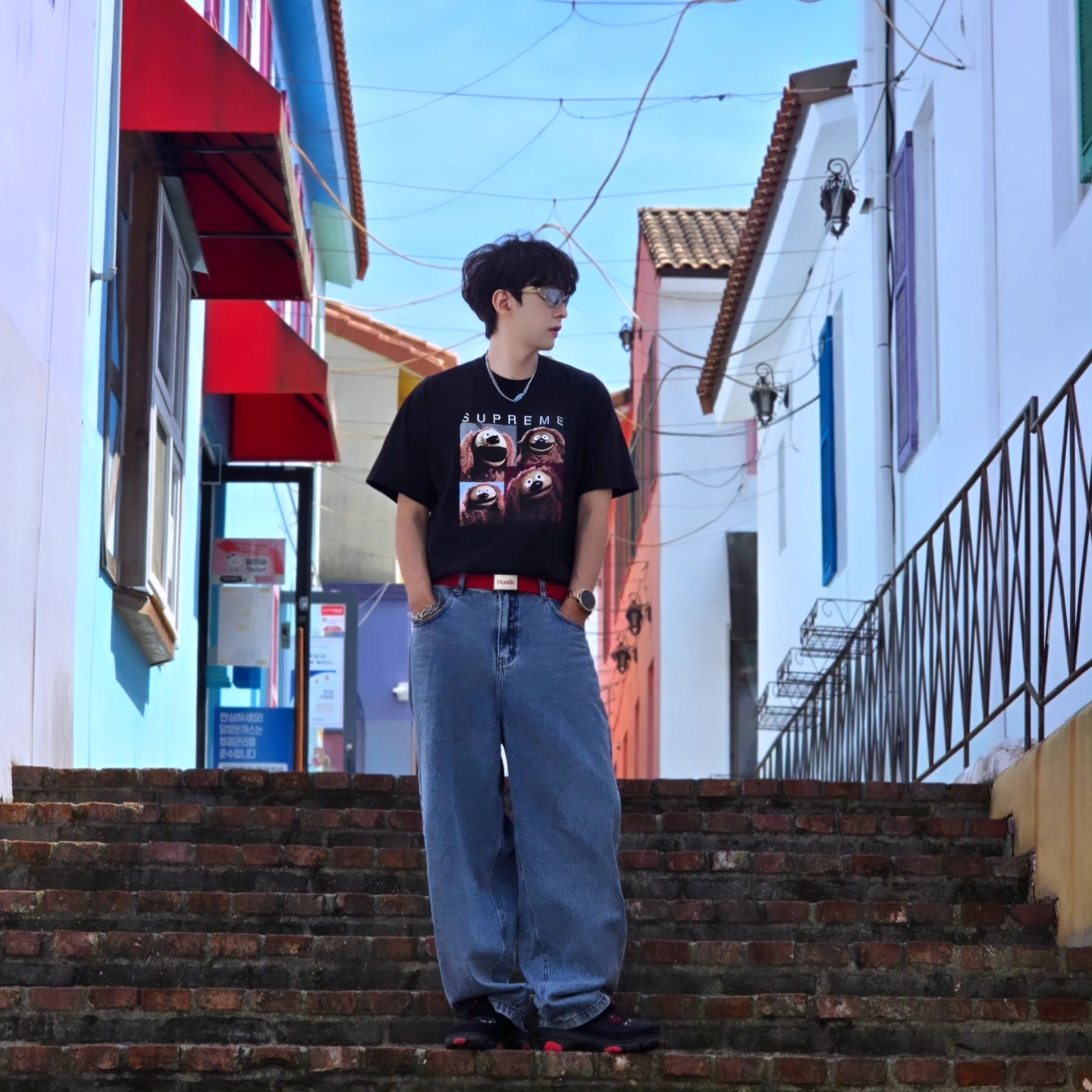 Diesel Dx1446 Red Enamel Stainless Steel Chain Necklace Silver, Supreme Rowlf T-Shirt Black - 24SS 착용 스타일 - 1