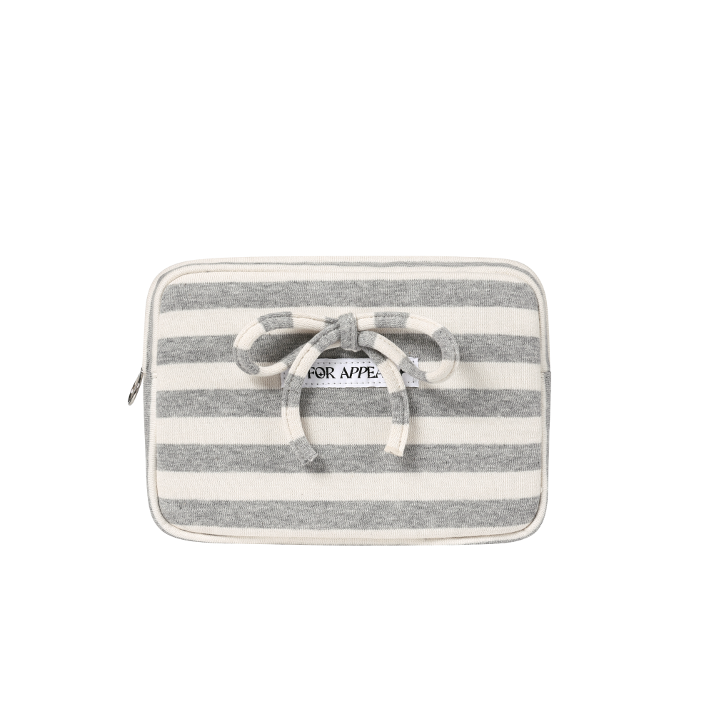 포어필 리본 파우치 스트라이프 그레이(For Appeal Ribbon Pouch Stripe Gray)