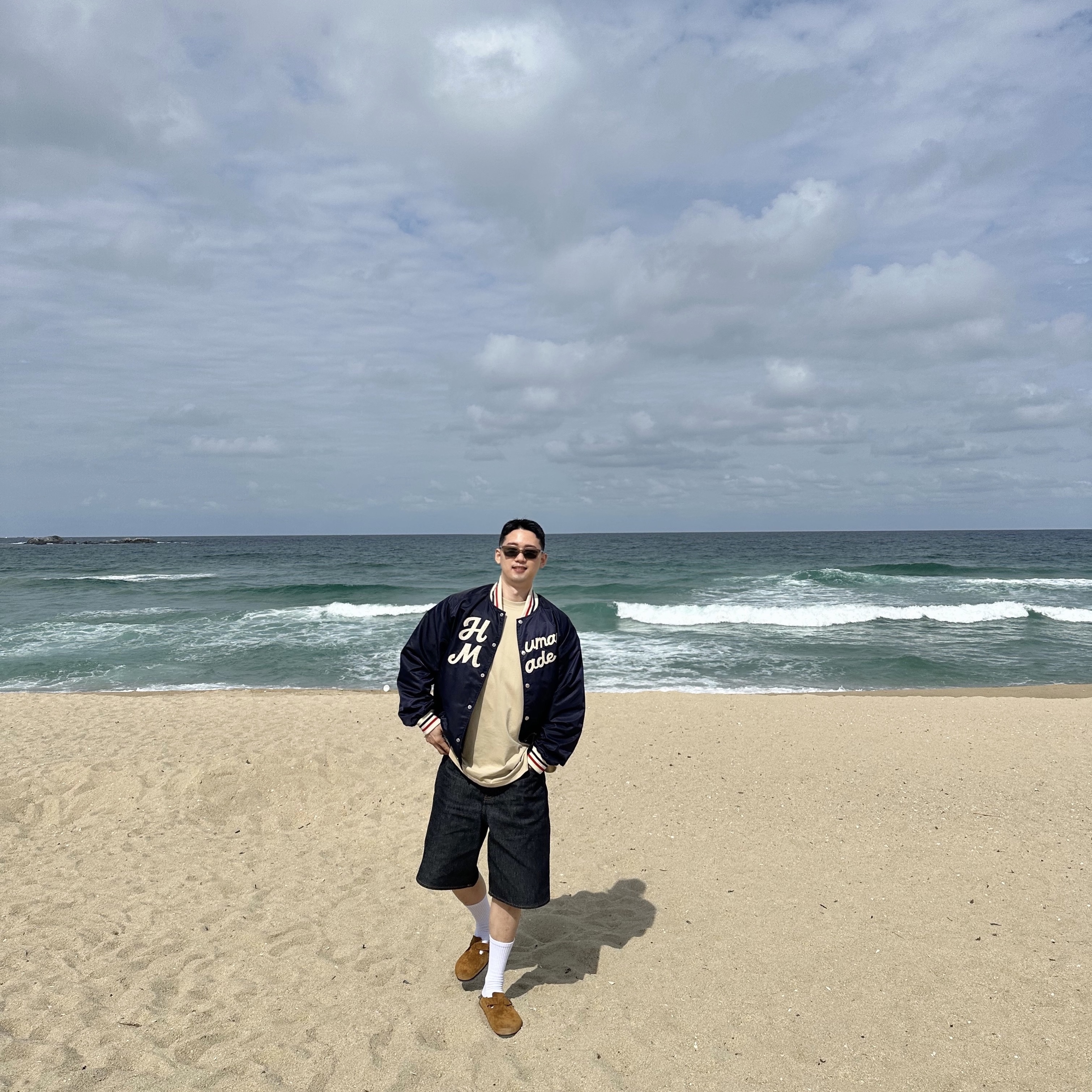 Human Made Nylon Stadium Jacket Navy, Stussy Denim Big OL' Shorts Raw 착용 스타일