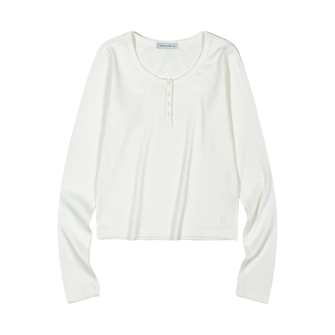 (W) 로우클래식 롱슬리브 티셔츠 화이트((W) Low Classic Henry-Neck Long Sleeve T-Shirt White)