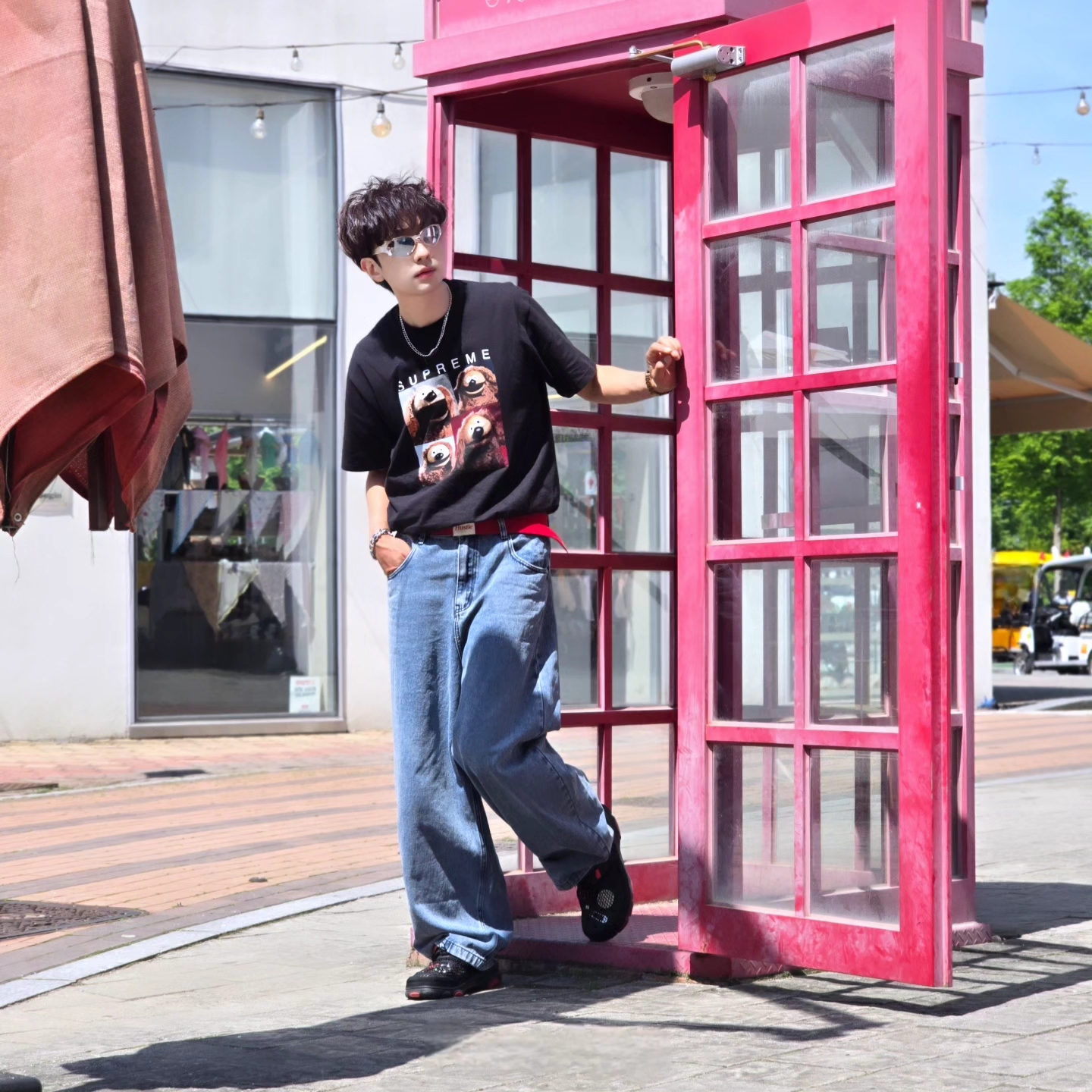 Diesel Dx1446 Red Enamel Stainless Steel Chain Necklace Silver, Supreme Rowlf T-Shirt Black - 24SS 착용 스타일 - 5