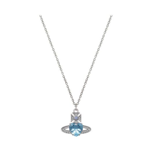 Vivienne Westwood Ariella Pendant Necklace Platinum Aquamarine CZ Light Sapphire Black
