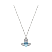 Vivienne Westwood Ariella Pendant Necklace Platinum Aquamarine CZ Light Sapphire Black
