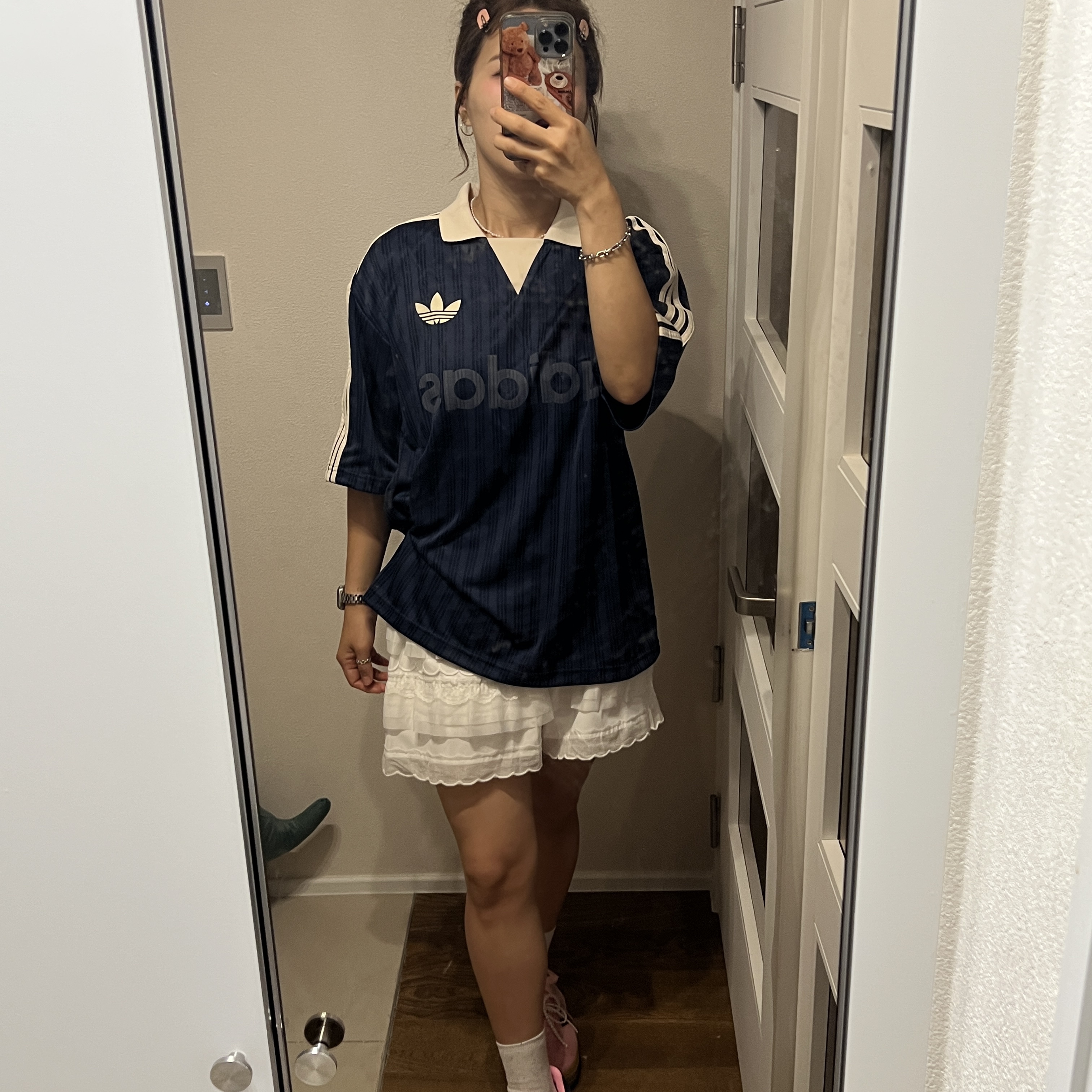 Adidas Originals Collared Goalie Top Crew Navy - KR Sizing, (W) Adidas Gazelle Bold Pink Glow Victory Blue 착용 스타일