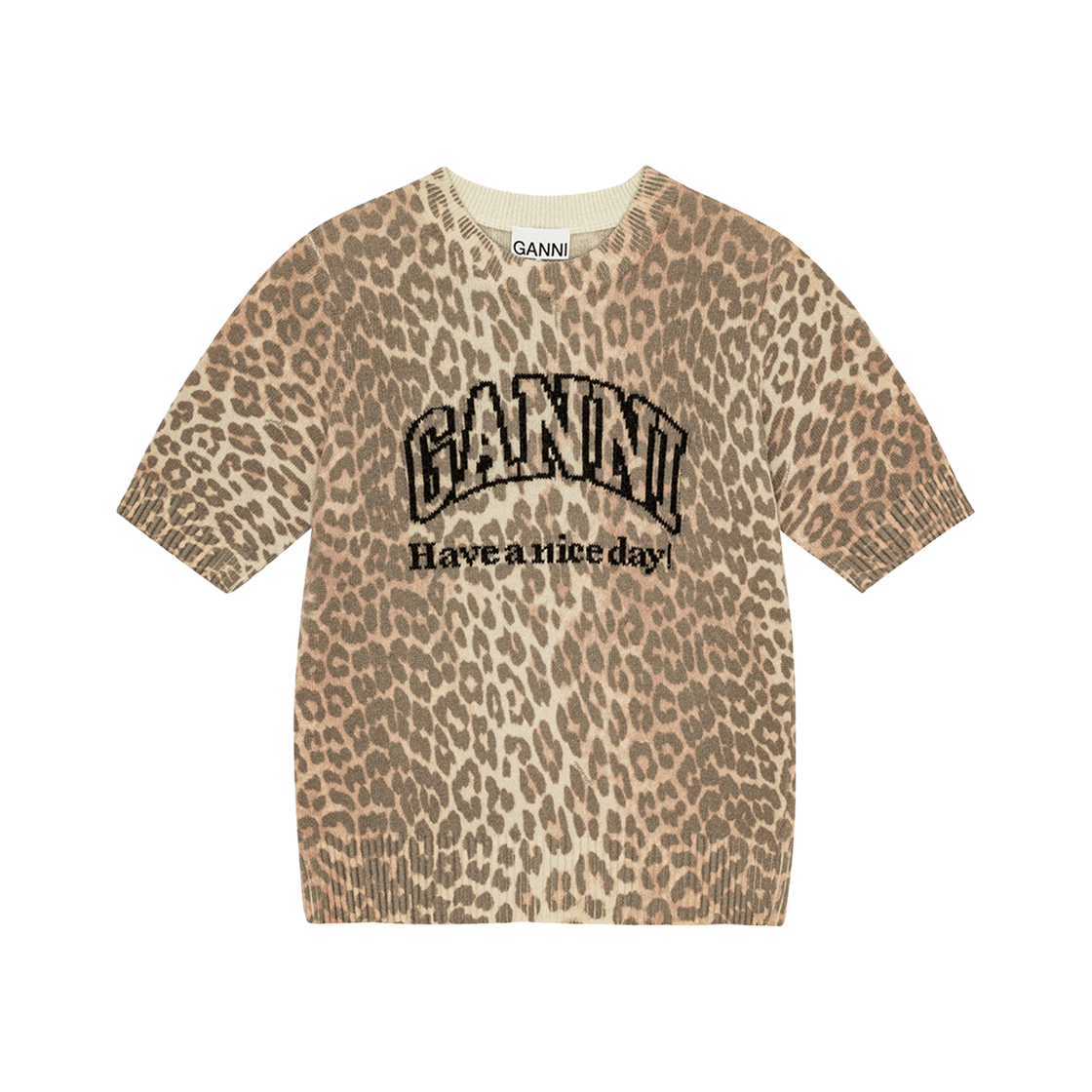 (W) 가니 레오파드 울 믹스 티셔츠 레오파드((W) Ganni Leopard Wool Mix T-shirt Leopard) - 1