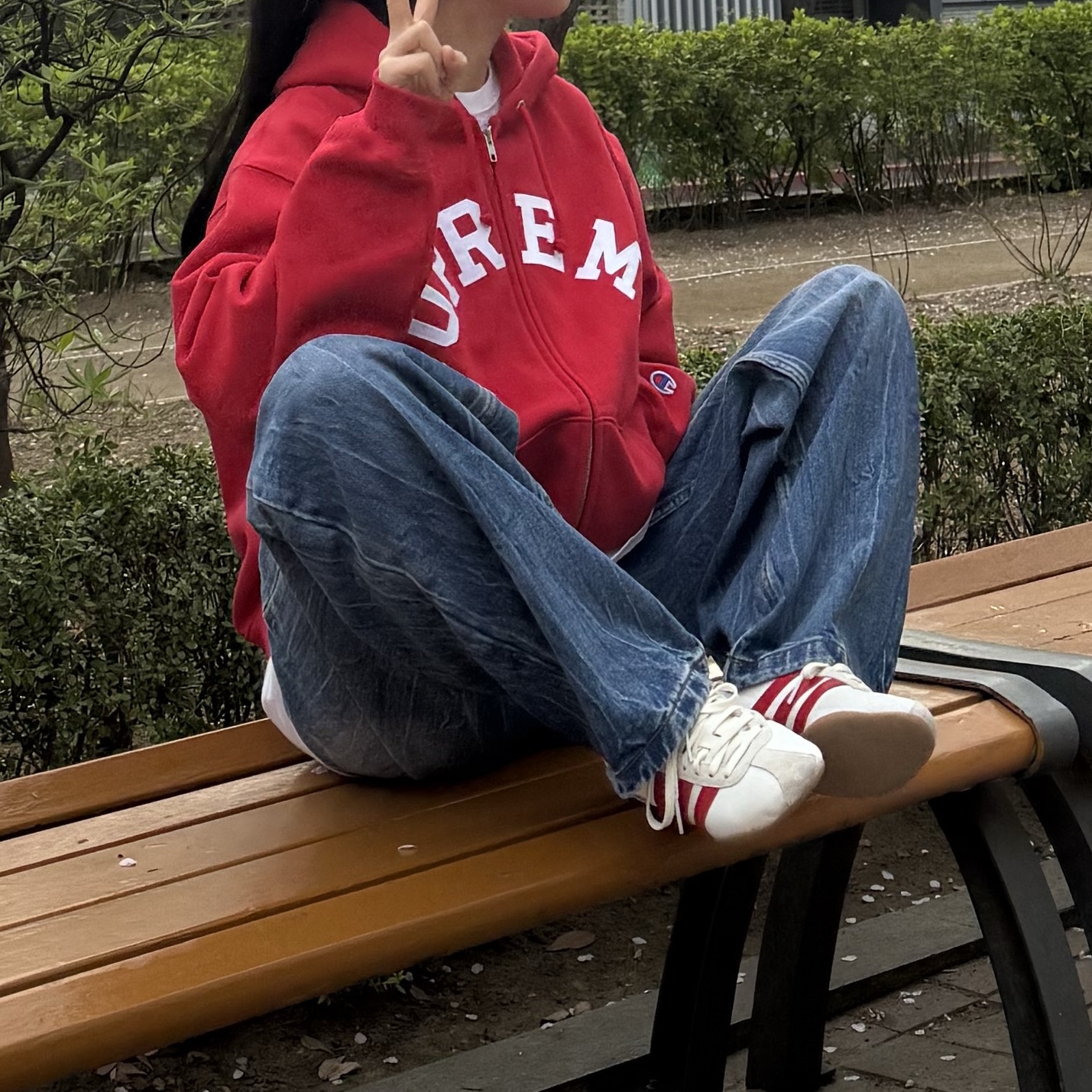 Supreme x Champion Zip Up Hooded Sweatshirt Red - 24SS, (W) Adidas Tokyo Off White Better Scarlet 착용 스타일 - 2