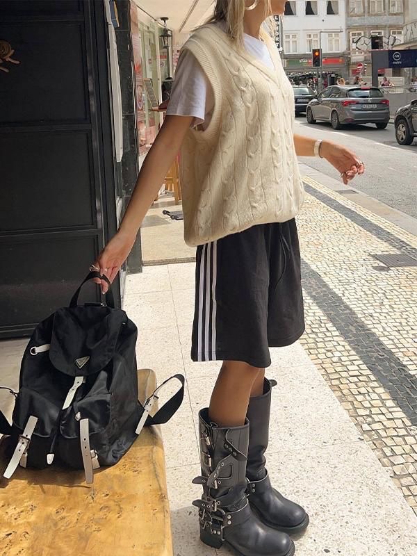 Prada Nylon Backpack Black, (W) Adidas Firebird Shorts Black - KR Sizing 착용 스타일