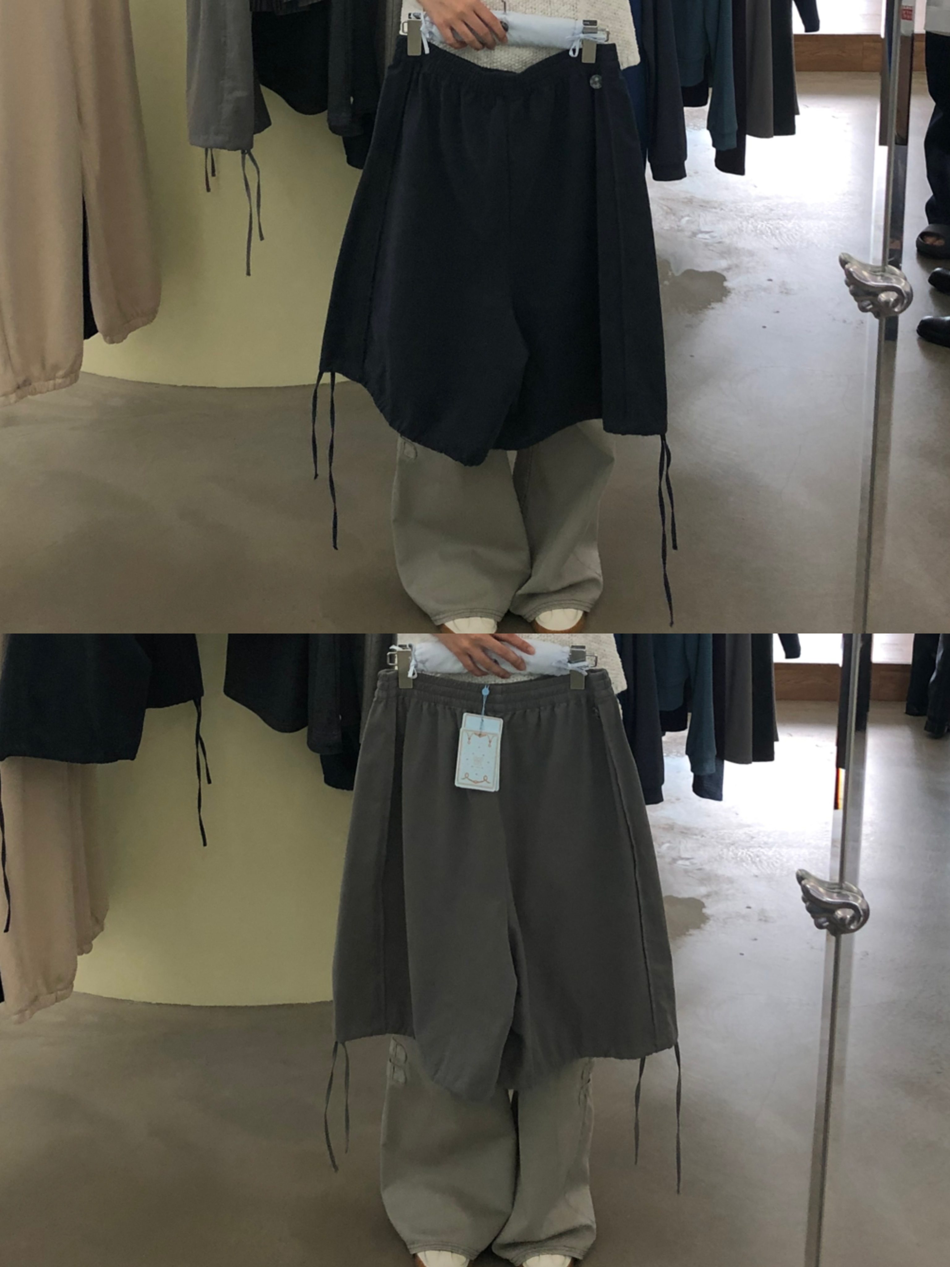 COYSEIO 038 Line Cotton Shorts Navy, COYSEIO 038 Line Cotton Shorts Grey 착용 스타일