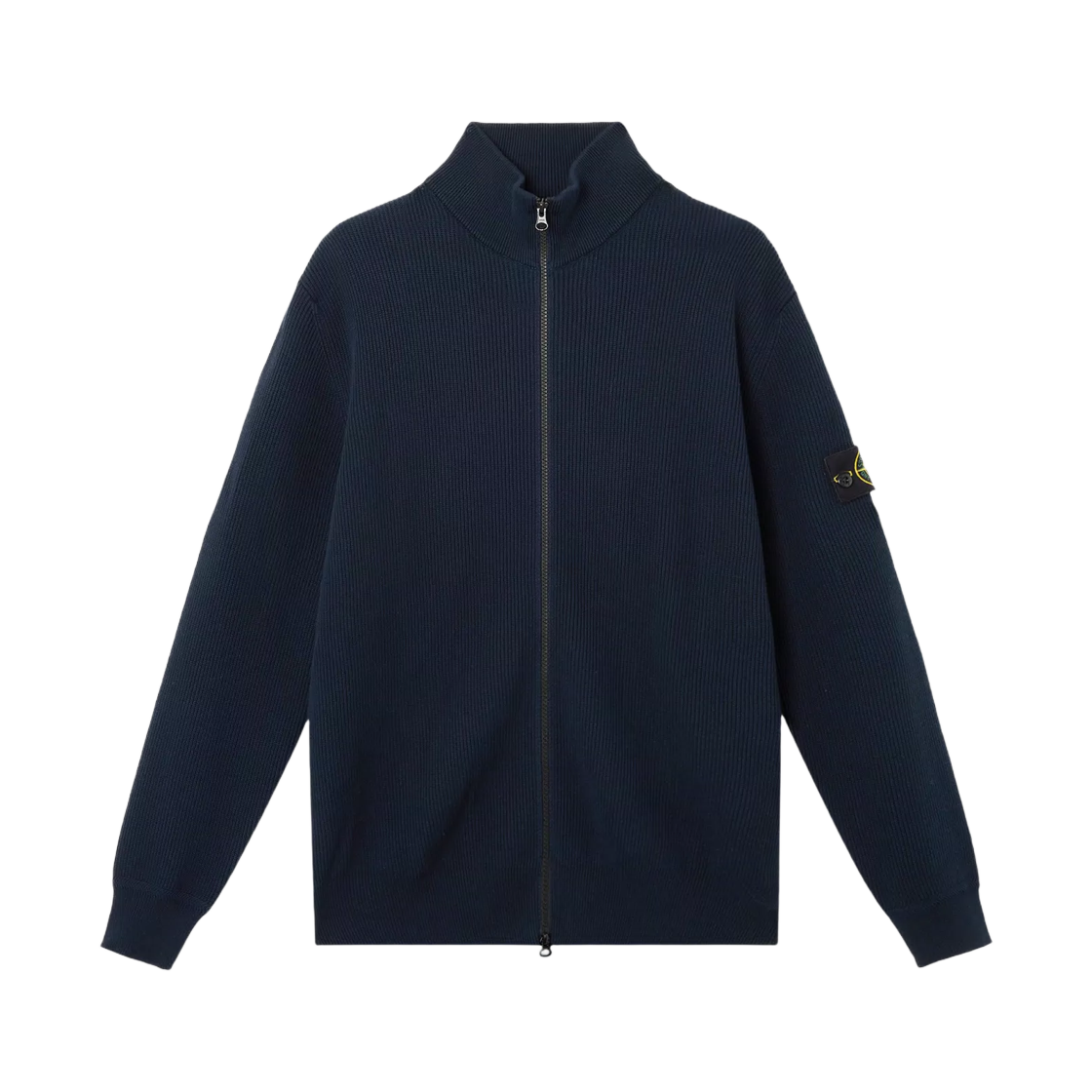 스톤 아일랜드 5100026 립드 소프트 오가닉 코튼 집 가디건 리빙 네이비 블루 - 25SS(Stone Island 5100026 Ribbed Soft Organic Cotton Zip Cardigan with Ribbing Navy Blue - 25SS) - 1